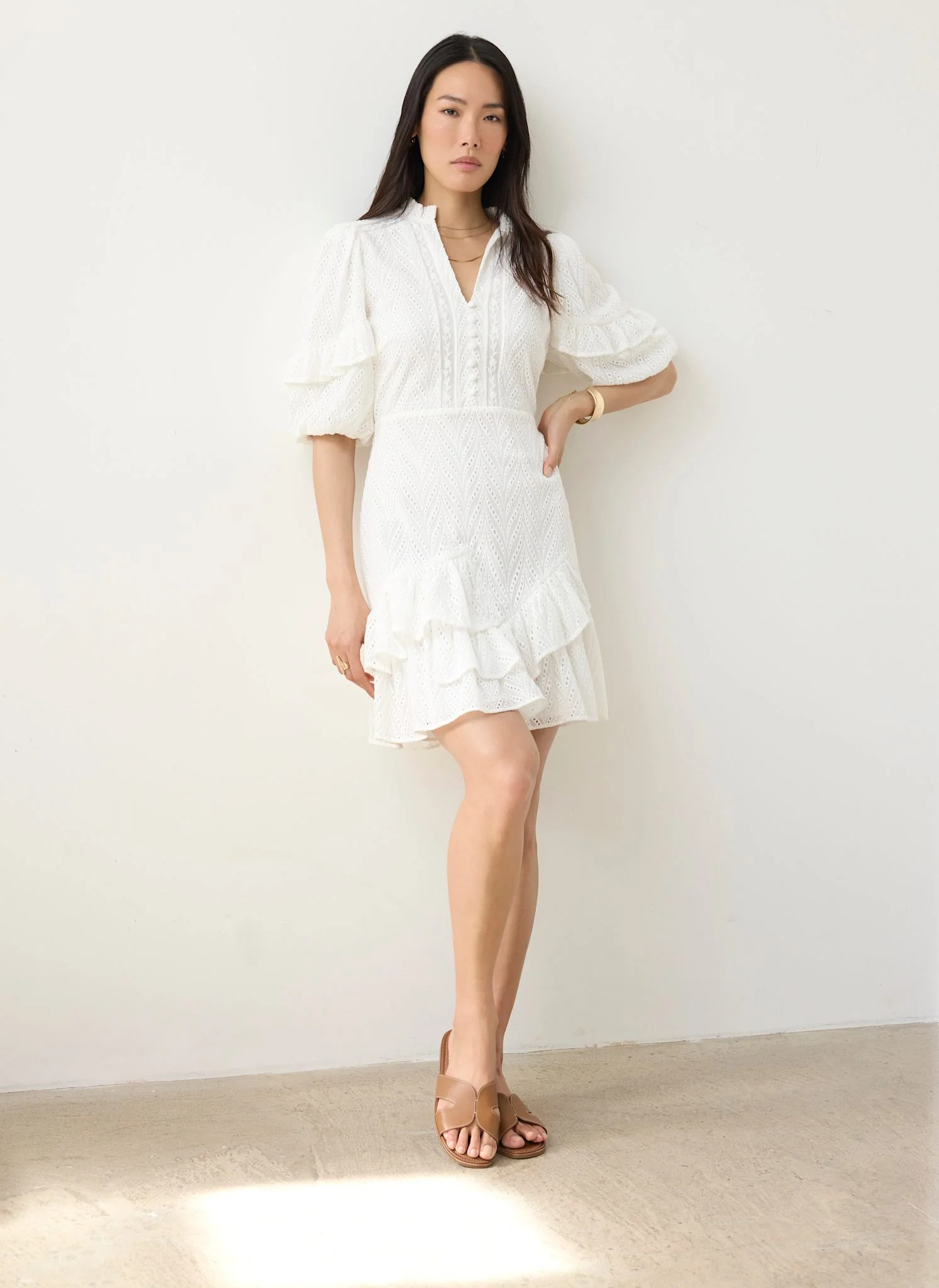 White Broderie Ruffle Detail Mini Dress