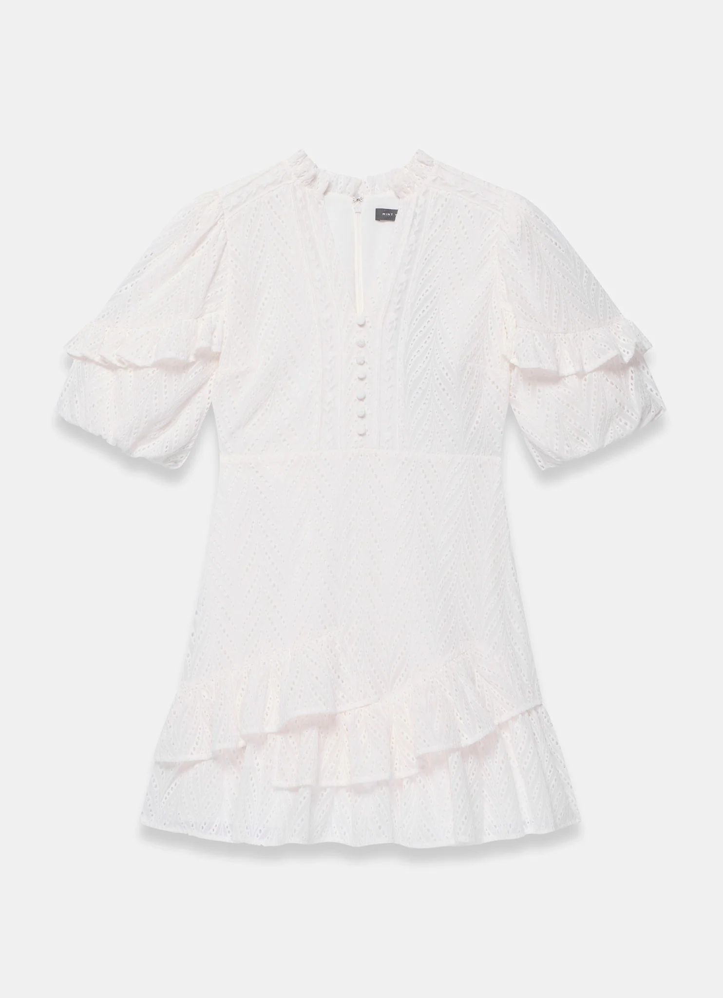 White Broderie Ruffle Detail Mini Dress
