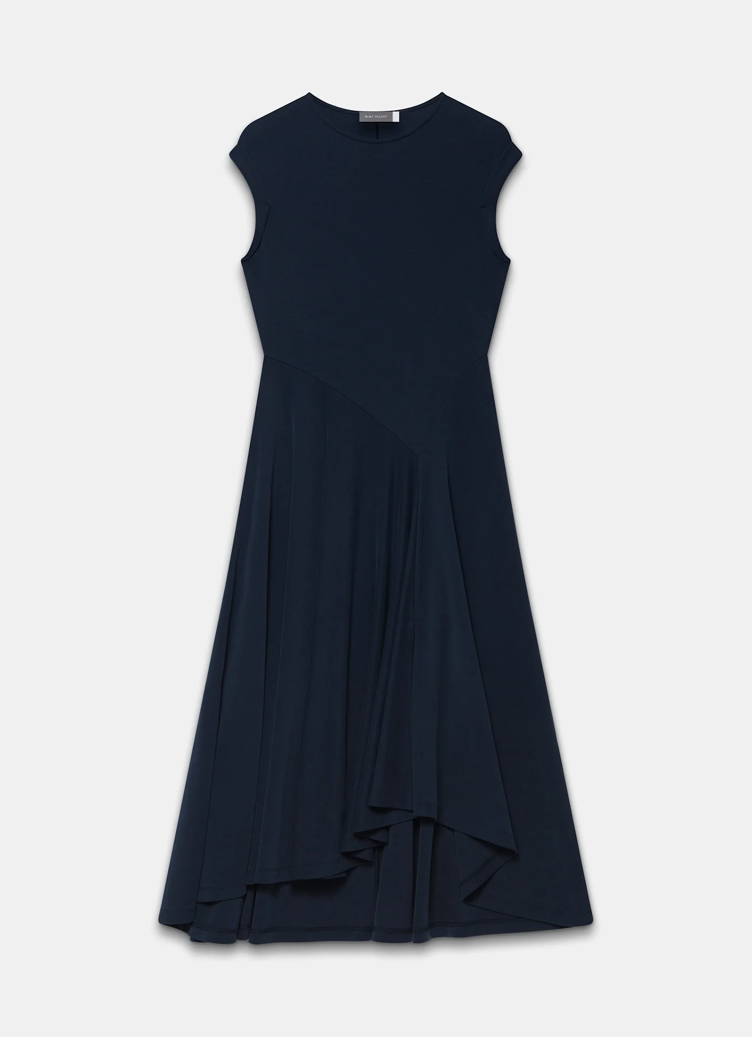 Navy Jersey Asymmetric Midi Dress