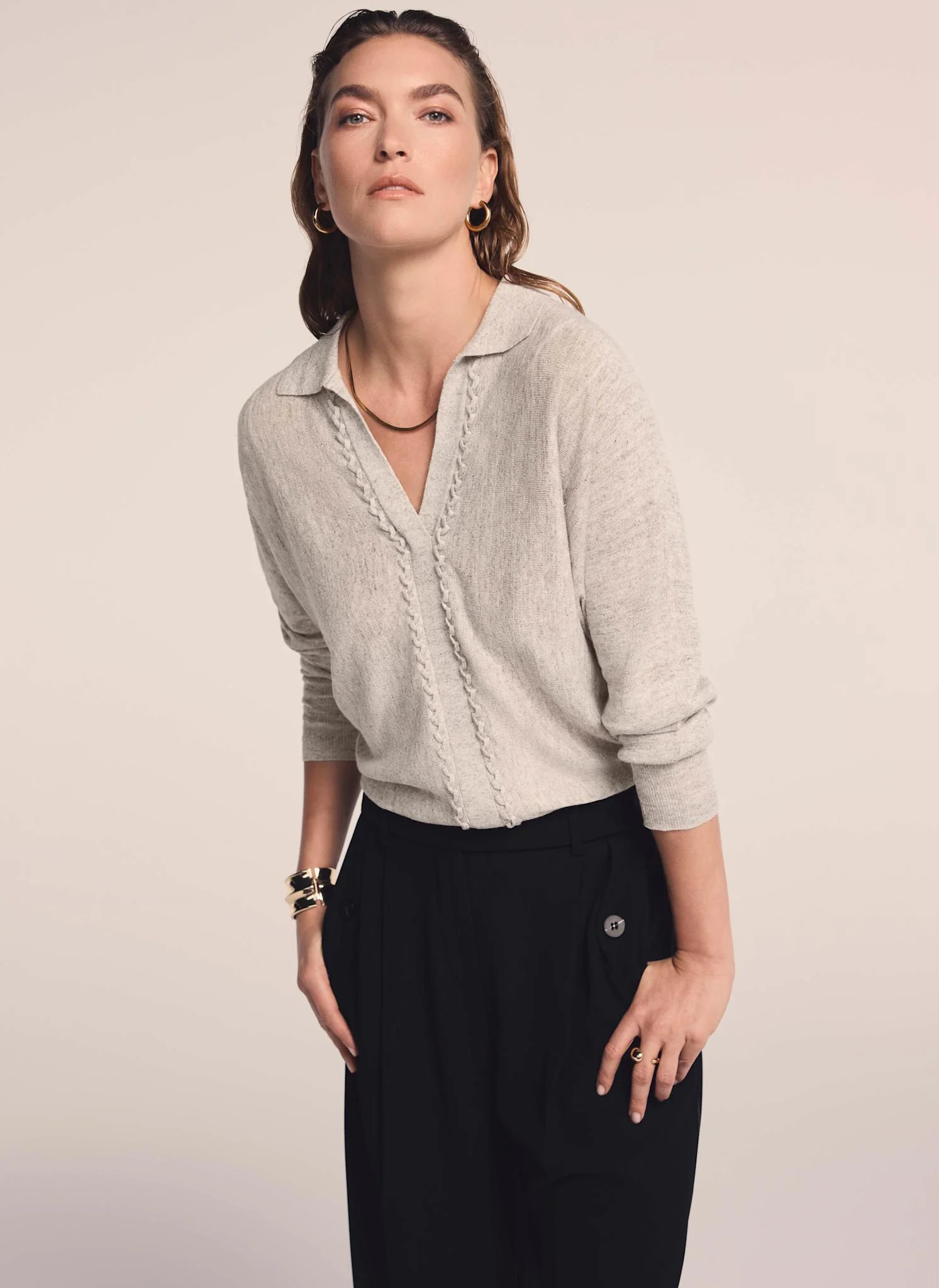 Neutral Linen Blend Knit Jumper