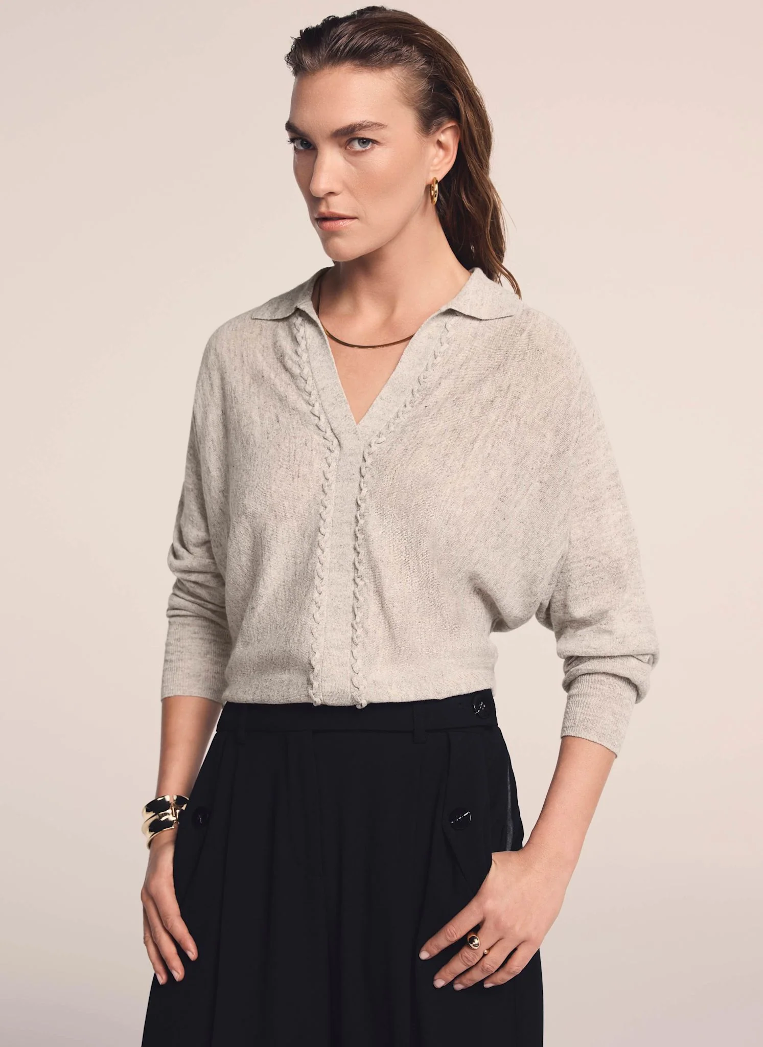 Neutral Linen Blend Knit Jumper