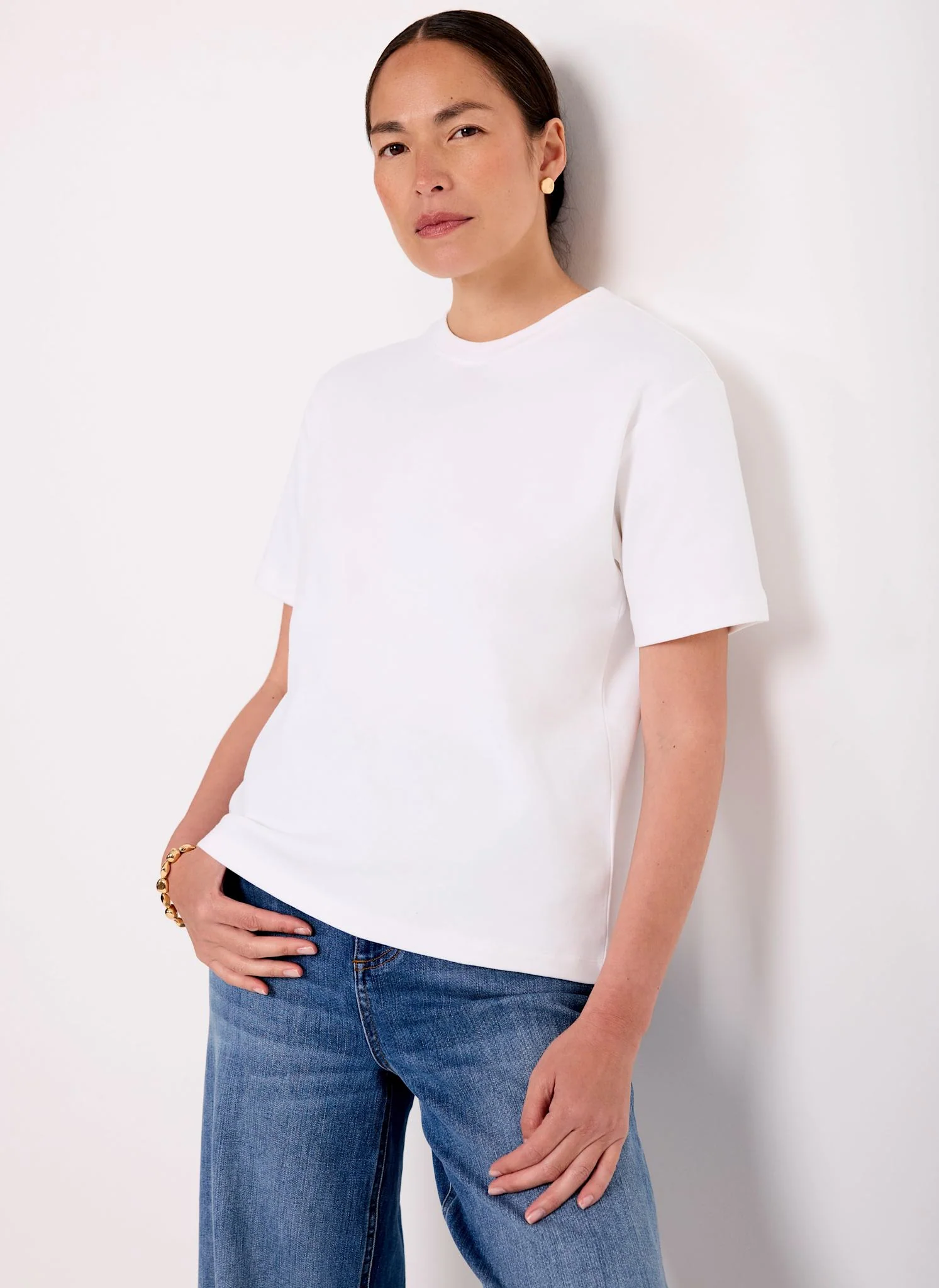White Cotton Slim Fit T-Shirt