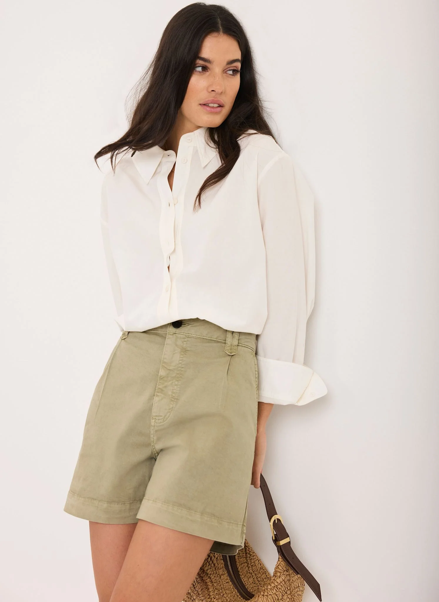 Khaki Pleated Chino Utility Shorts
