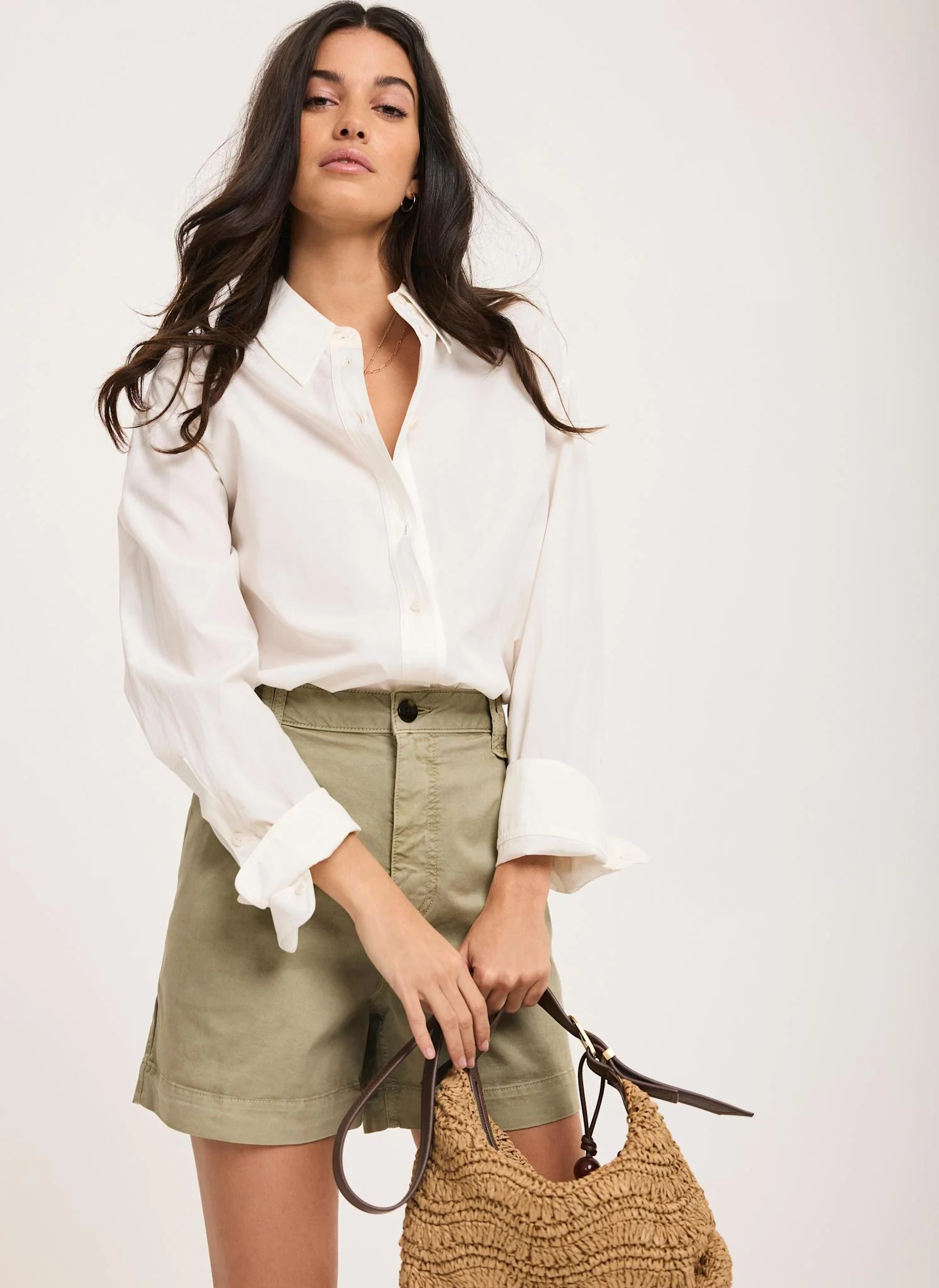 Khaki Pleated Chino Utility Shorts