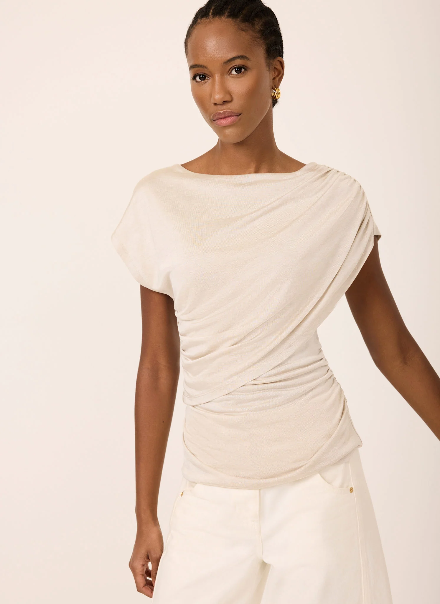 Neutral Layered Drape Top