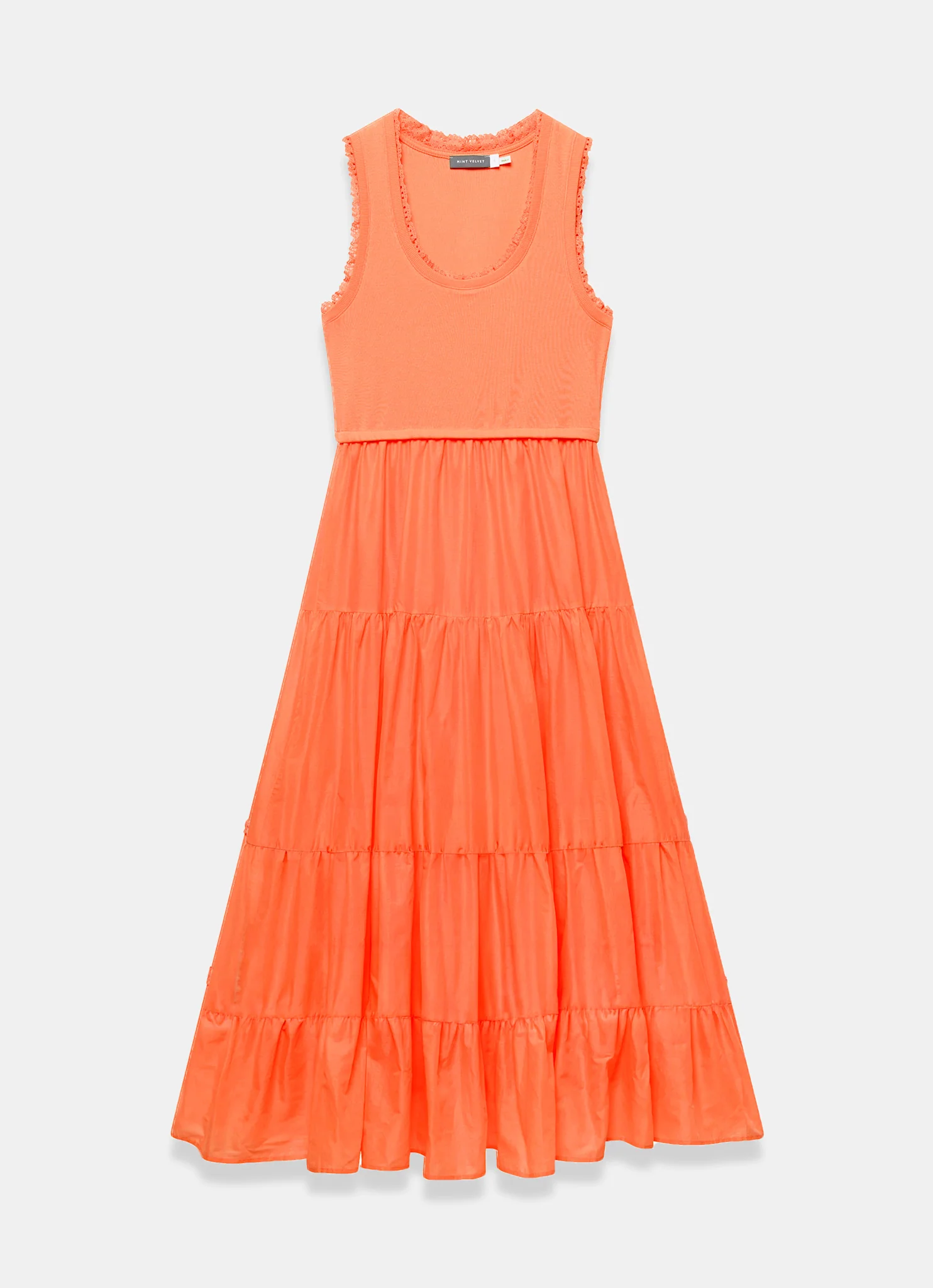 401-orange-crochet-trim-tiered-midi-dress-7.webp Orange Crochet Trim Tiered Midi Dress