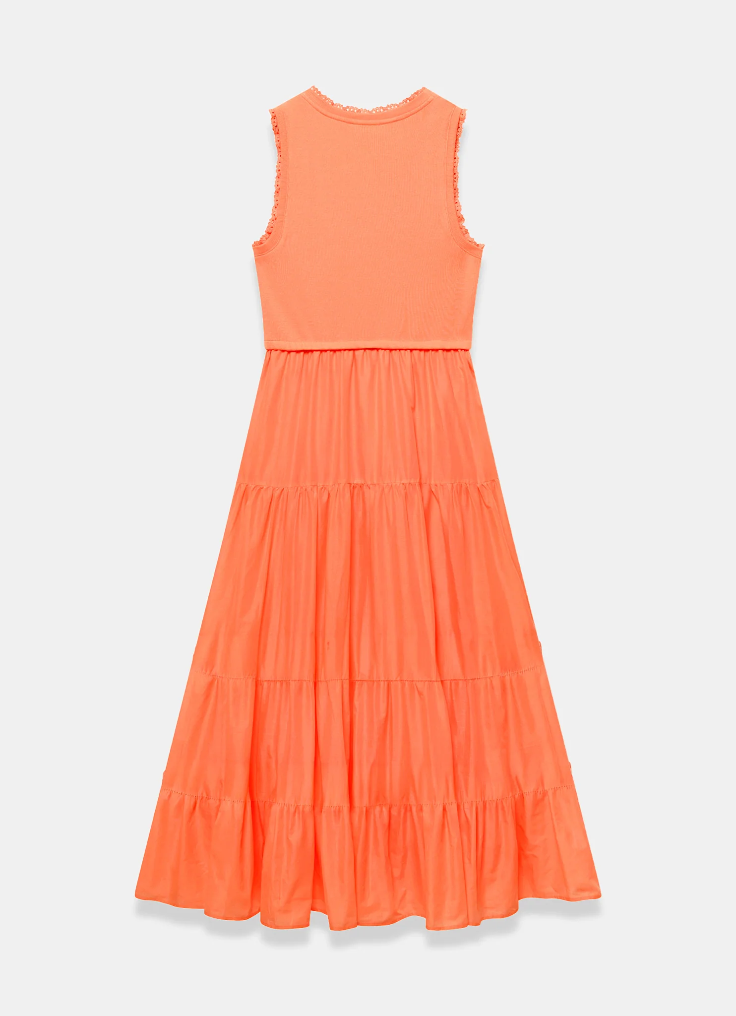 401-orange-crochet-trim-tiered-midi-dress-8.webp Orange Crochet Trim Tiered Midi Dress