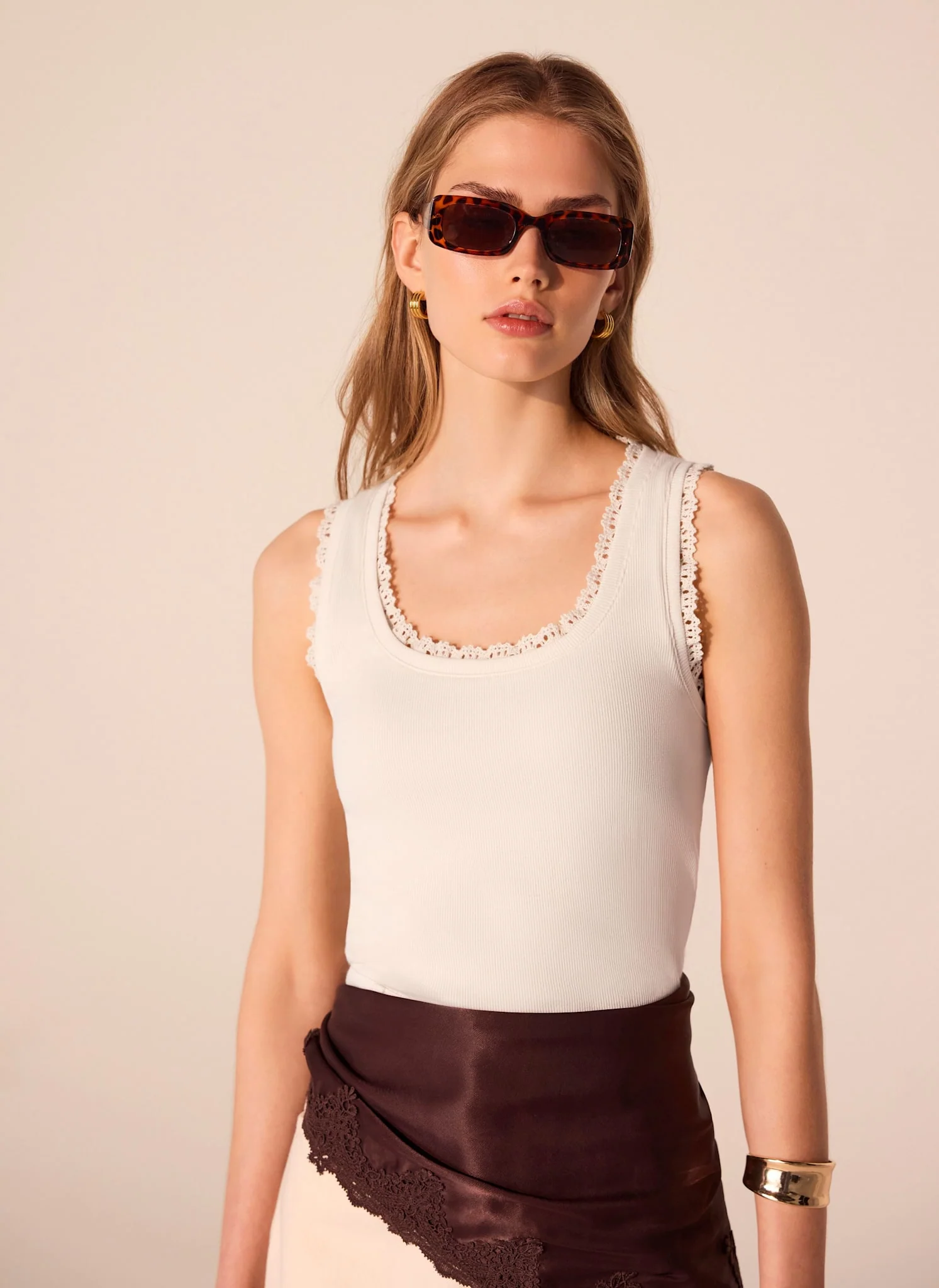 White Crochet Trim Vest Top