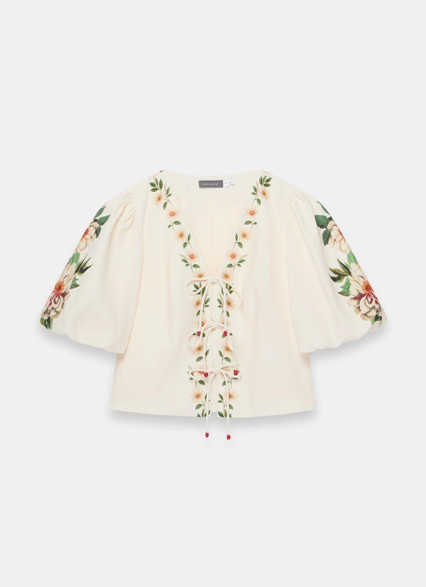 Cream Linen Blend Floral Print Top