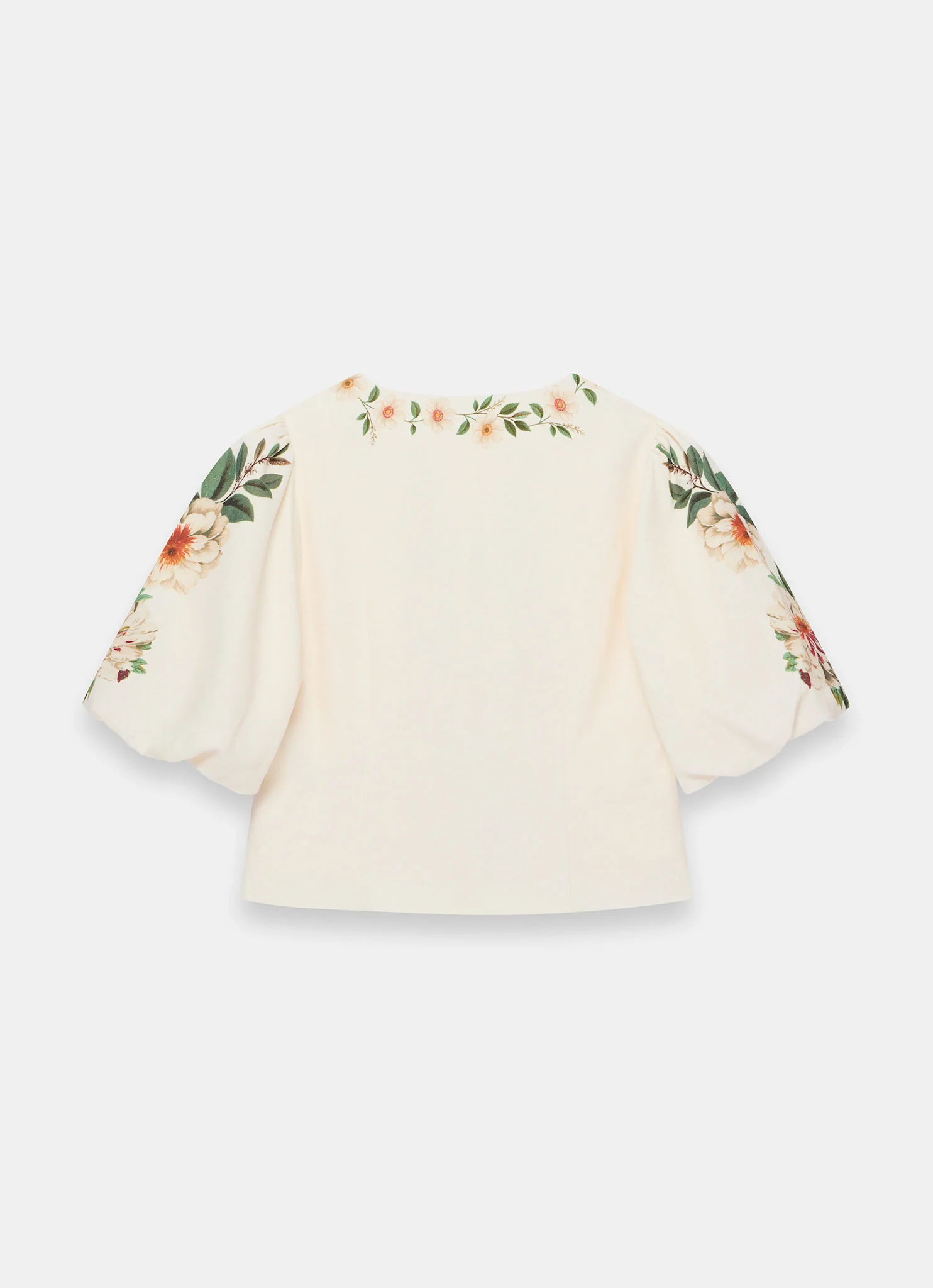 Cream Linen Blend Floral Print Top