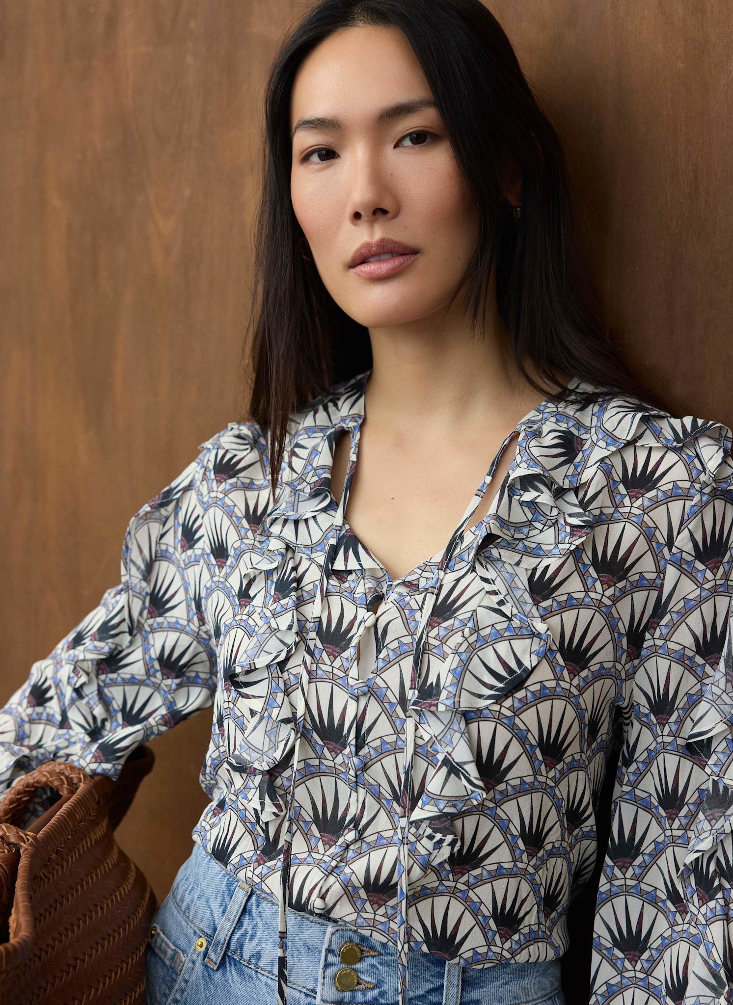 4068-blue-geo-print-ruffle-blouse-3.jpg Blue Geo Print Ruffle Blouse