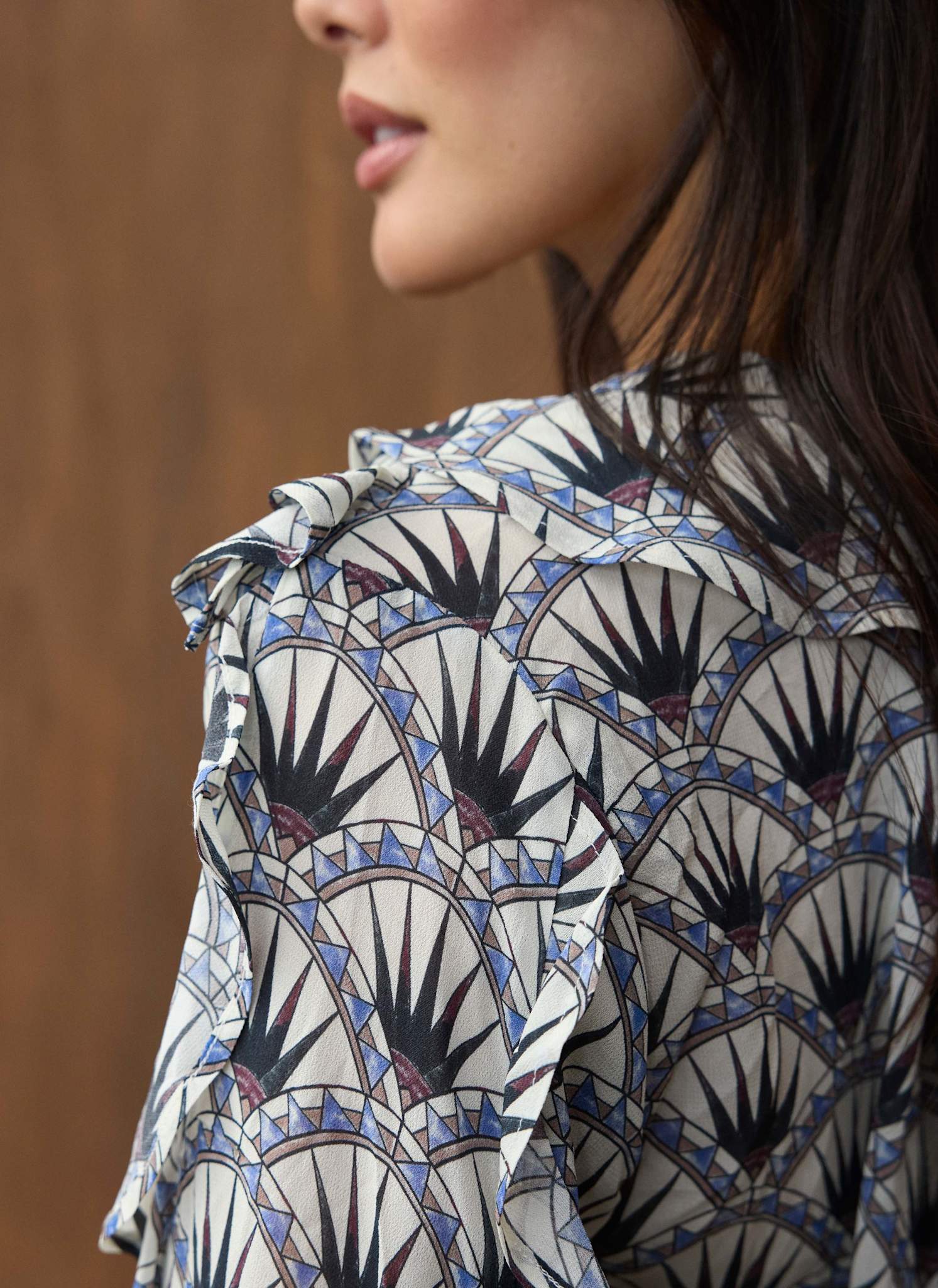 4068-blue-geo-print-ruffle-blouse-4.jpg Blue Geo Print Ruffle Blouse
