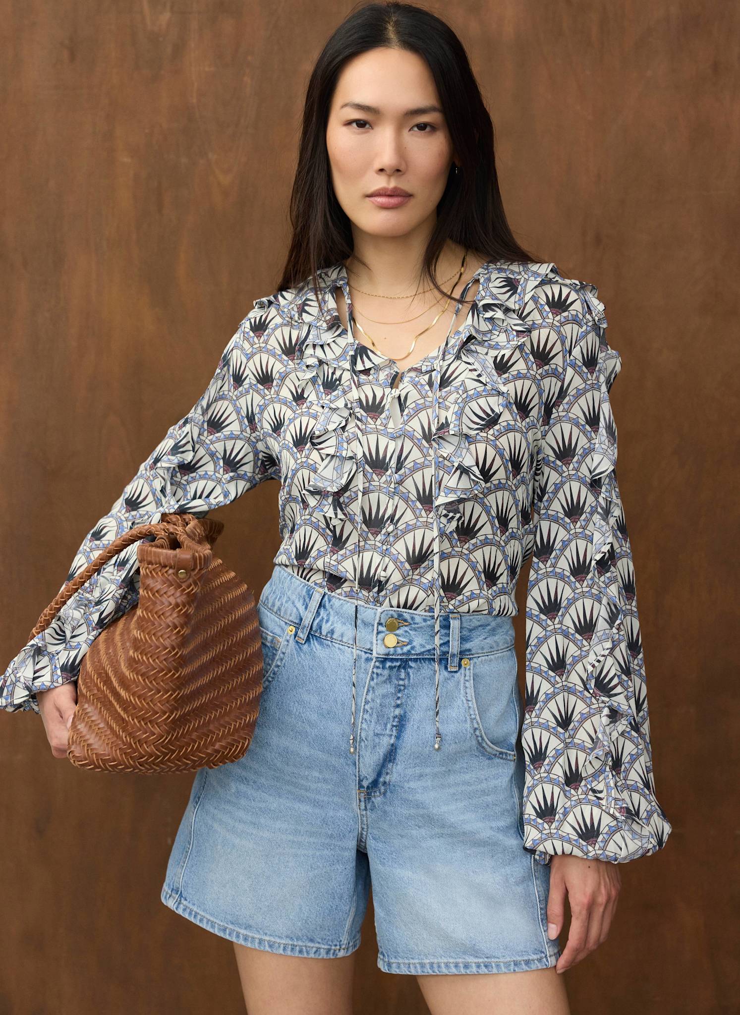 4068-blue-geo-print-ruffle-blouse-5.jpg Blue Geo Print Ruffle Blouse