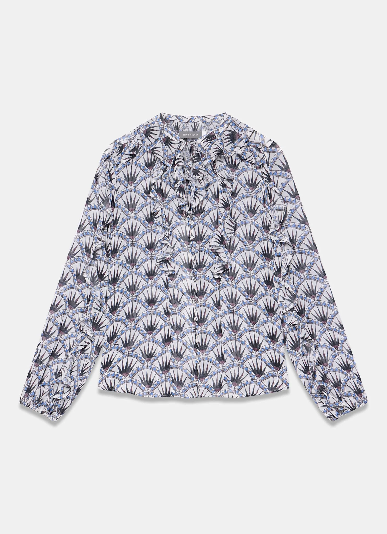 4068-blue-geo-print-ruffle-blouse-6.webp Blue Geo Print Ruffle Blouse