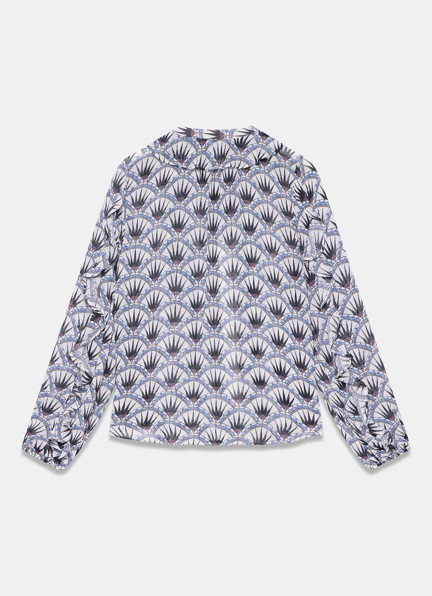 4068-blue-geo-print-ruffle-blouse-7.webp Blue Geo Print Ruffle Blouse