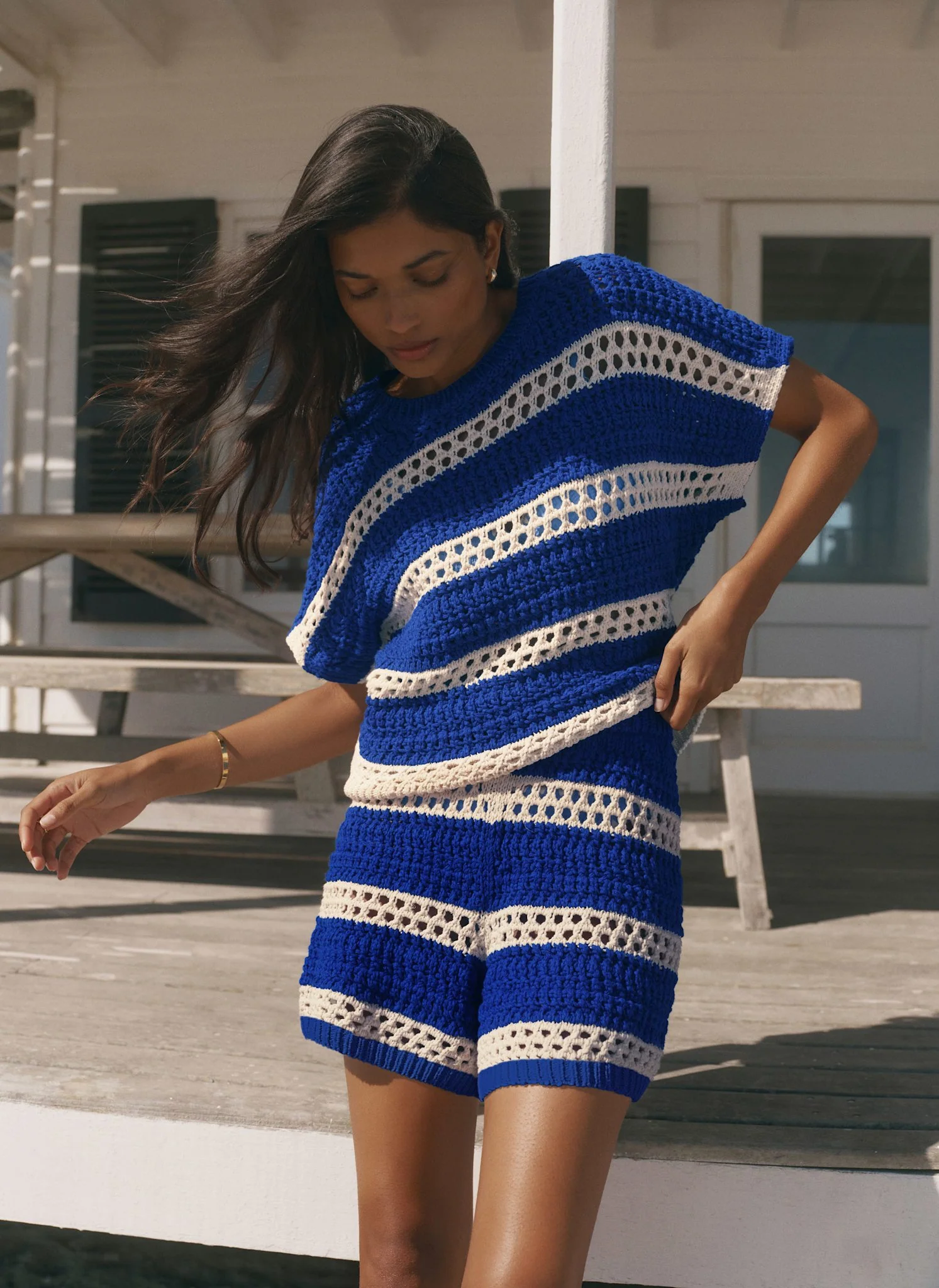 4104-blue-cotton-striped-crochet-knit-shorts-6.webp Blue Cotton Striped Crochet Knit Shorts