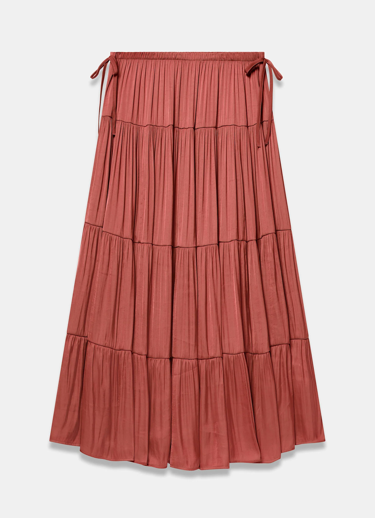 Burnt Orange Satin Tiered Maxi Skirt