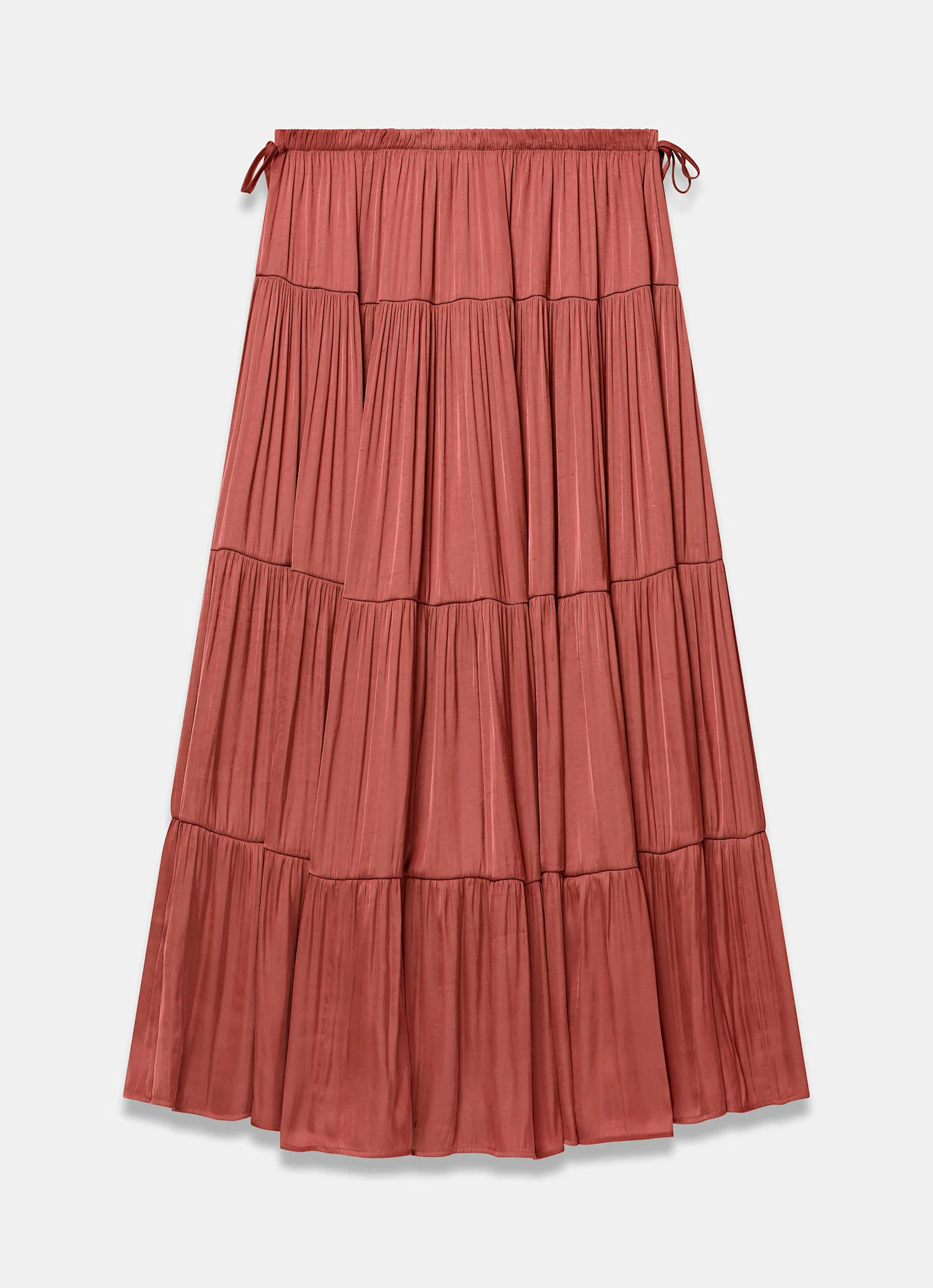 Burnt Orange Satin Tiered Maxi Skirt