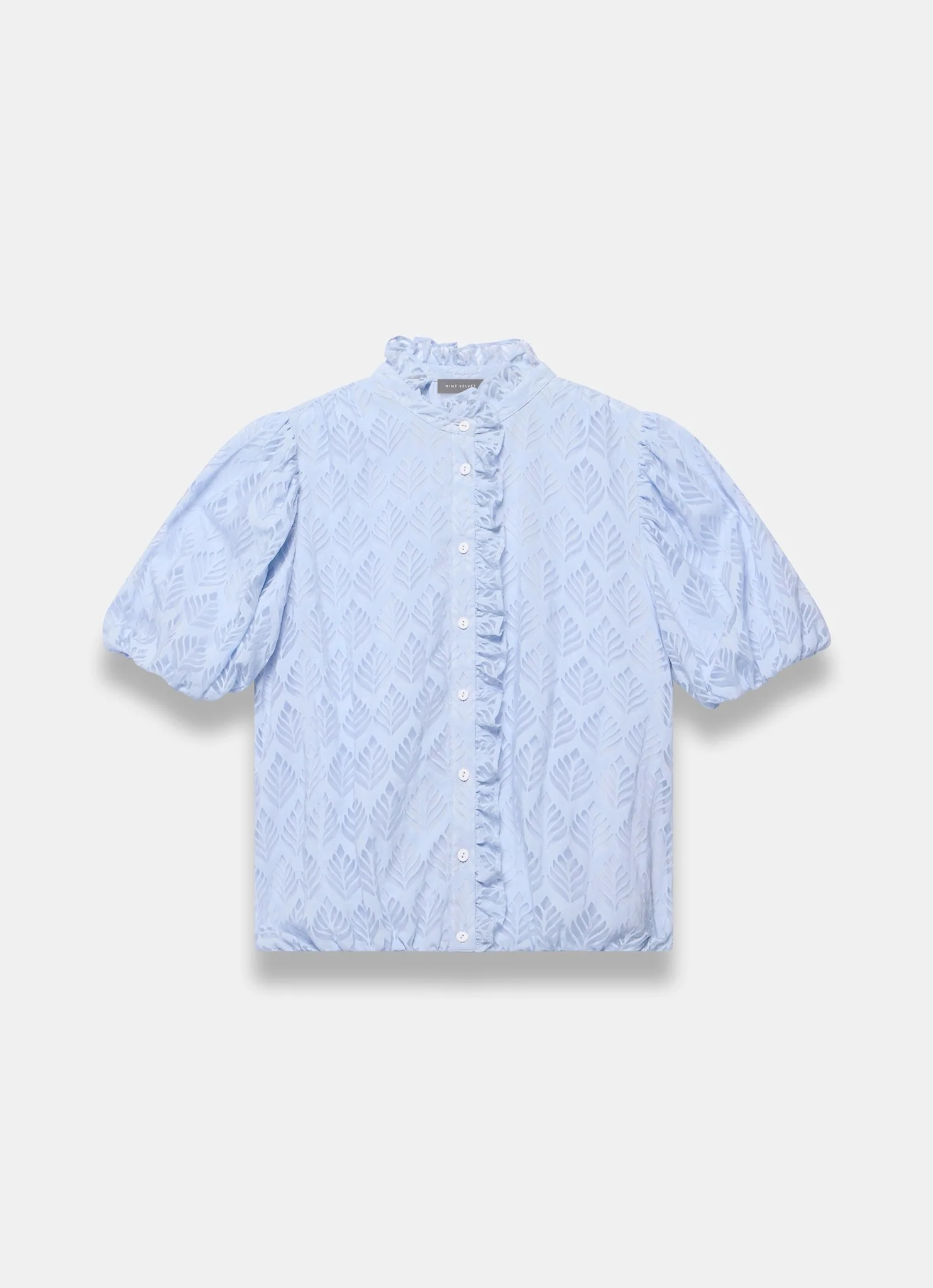 Blue Jacquard Ruffle Blouse