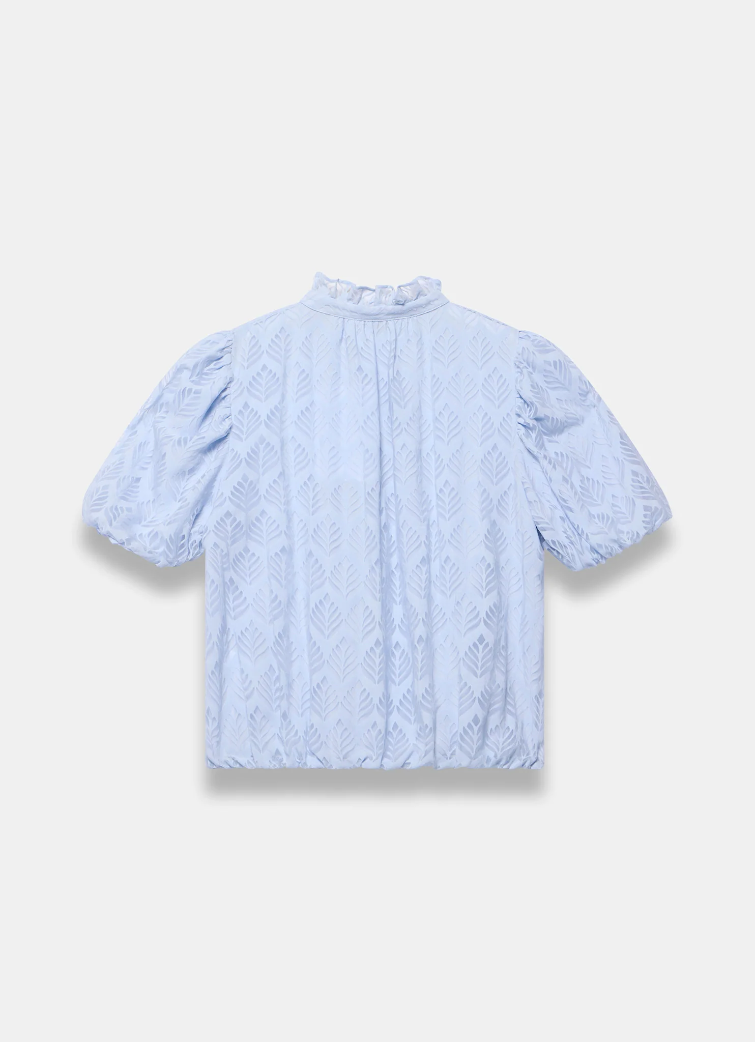 Blue Jacquard Ruffle Blouse