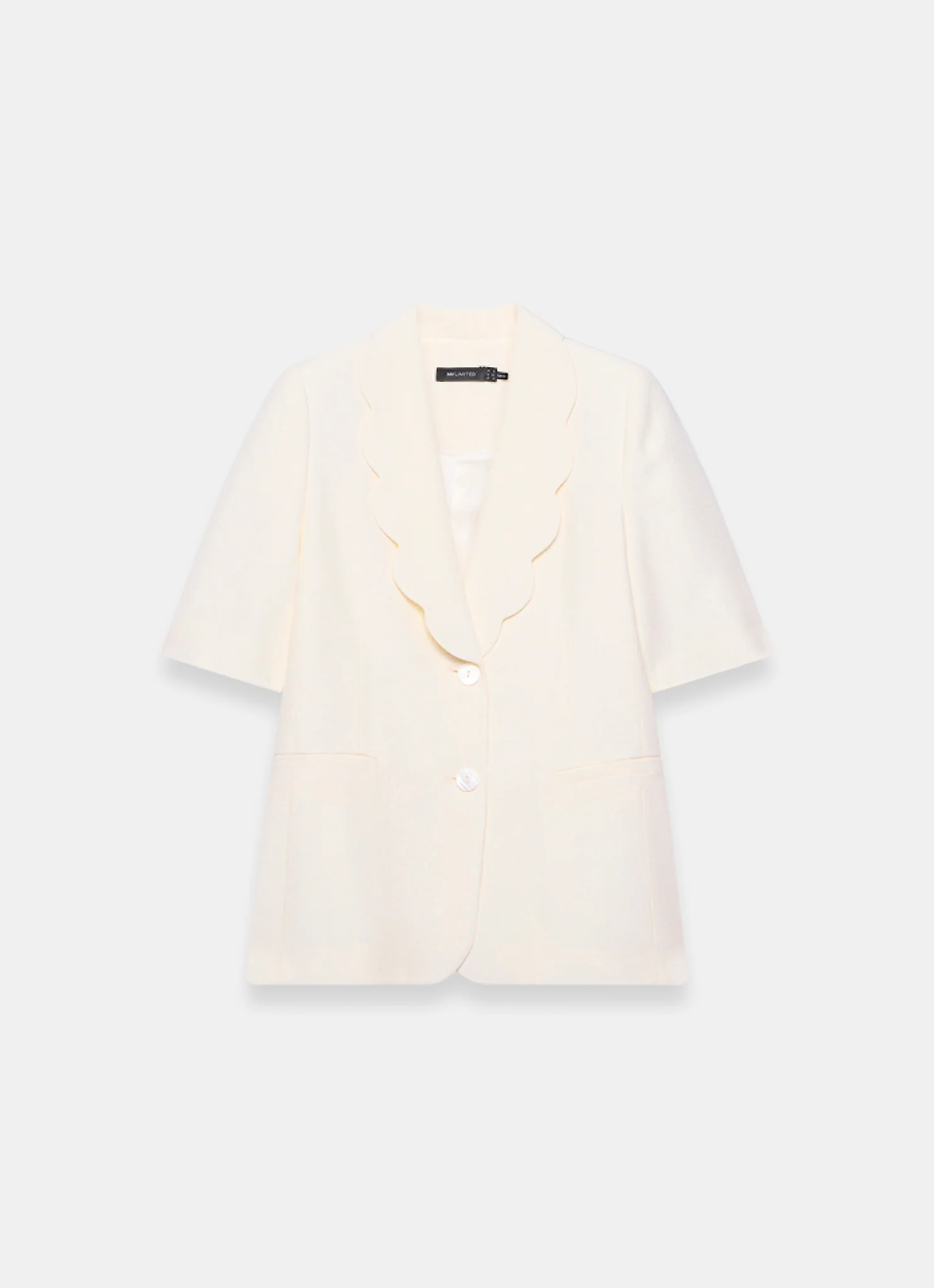 Cream Scallop Front Short Sleeve Blazer