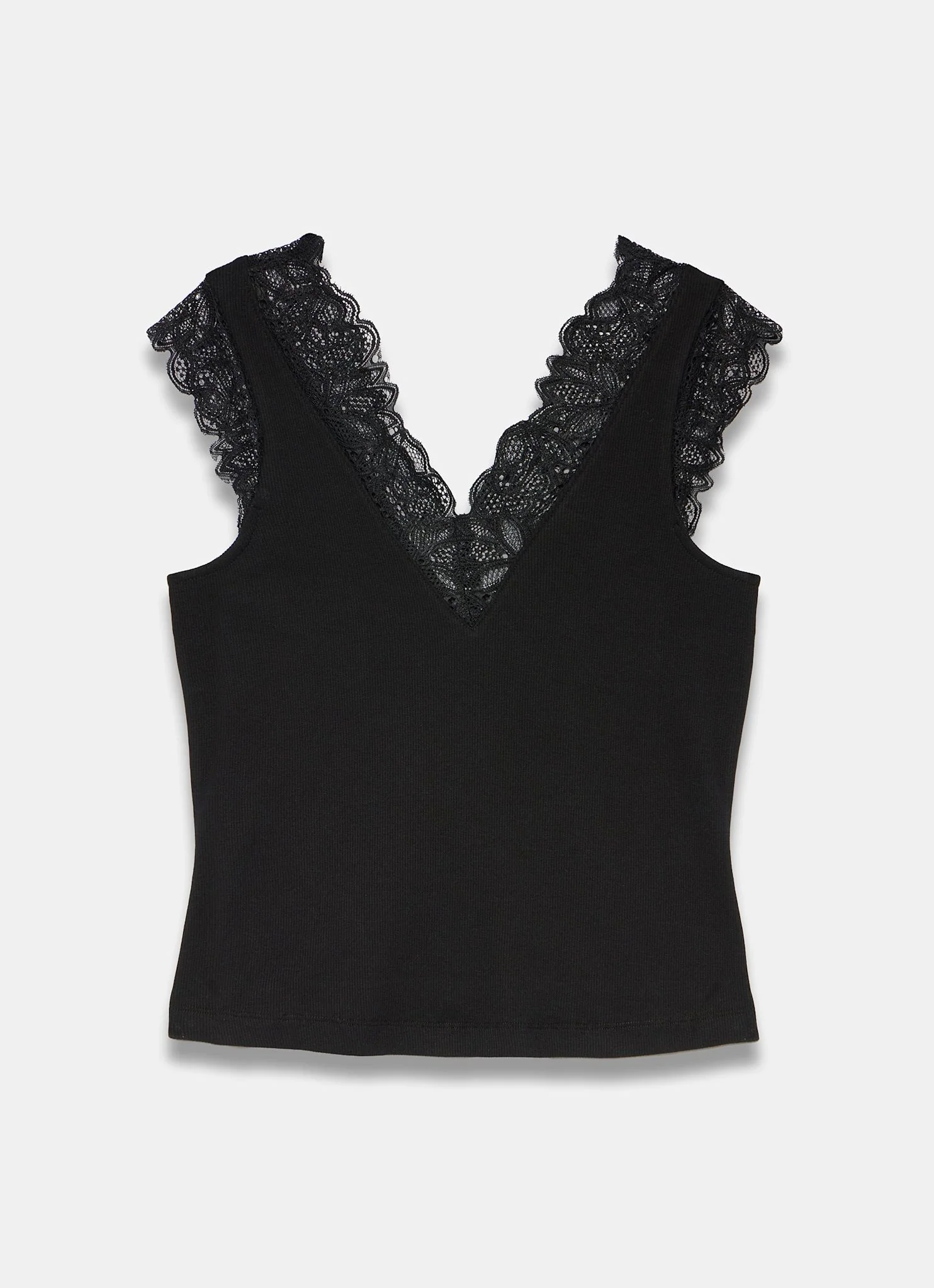 Black Cotton Lace Detail Top