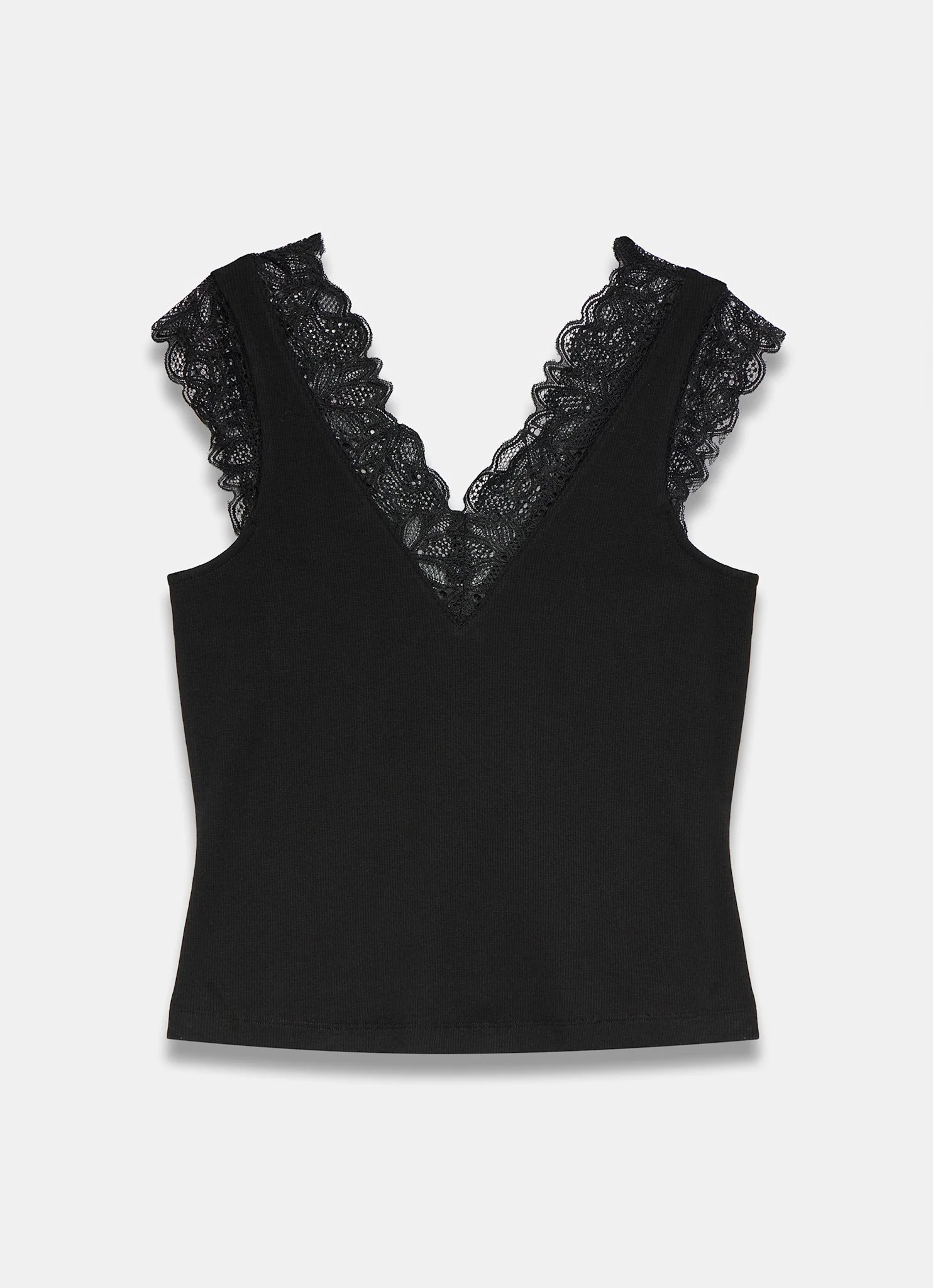 Black Cotton Lace Detail Top