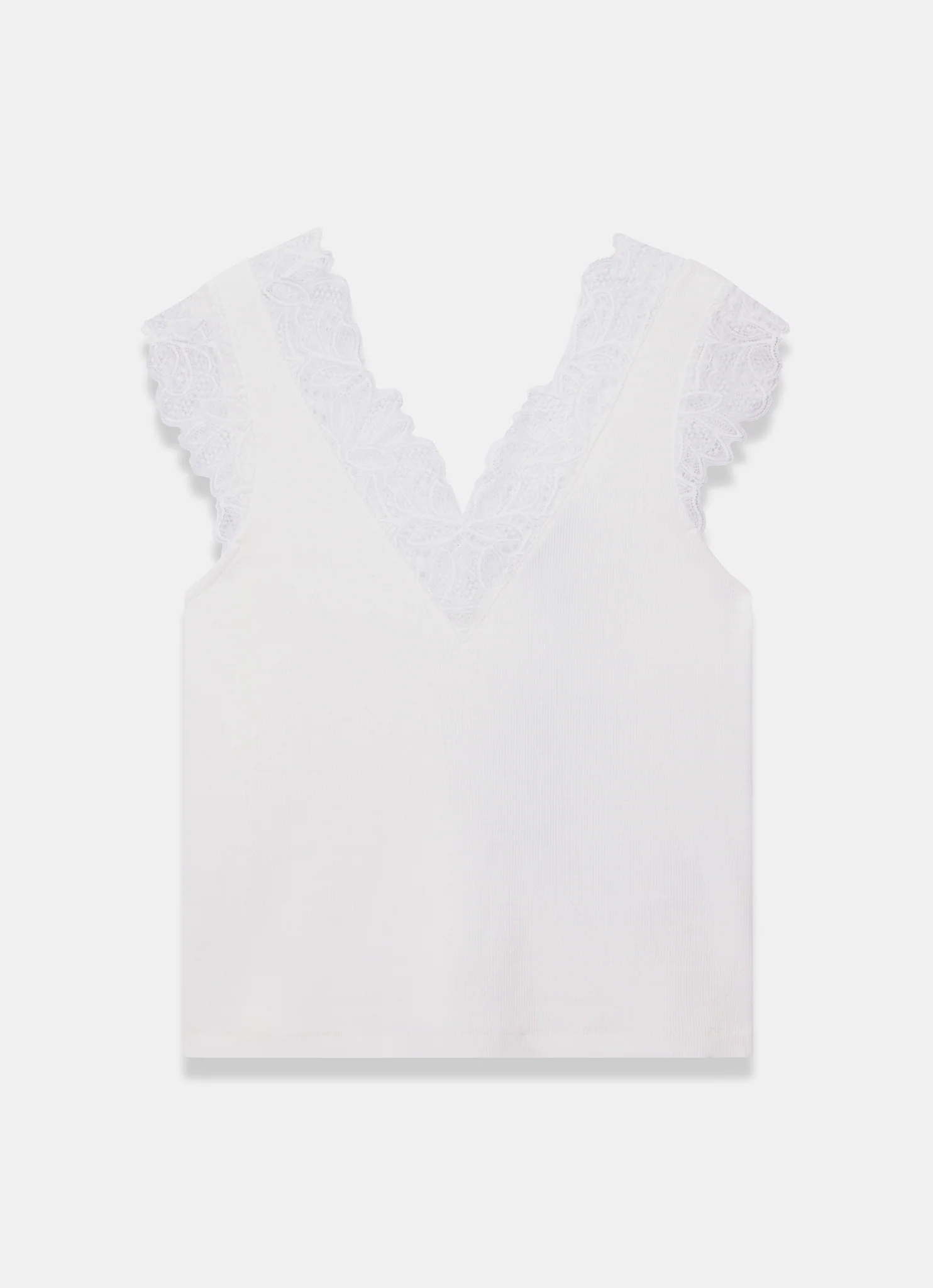 White Cotton Blend Lace Detail Top