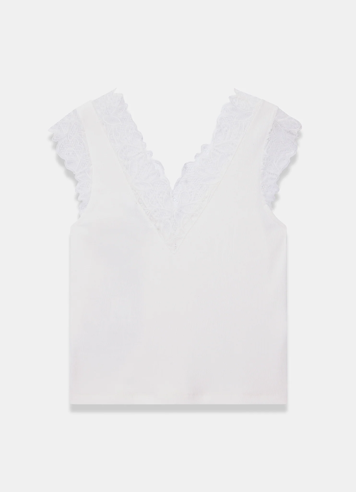 White Cotton Blend Lace Detail Top