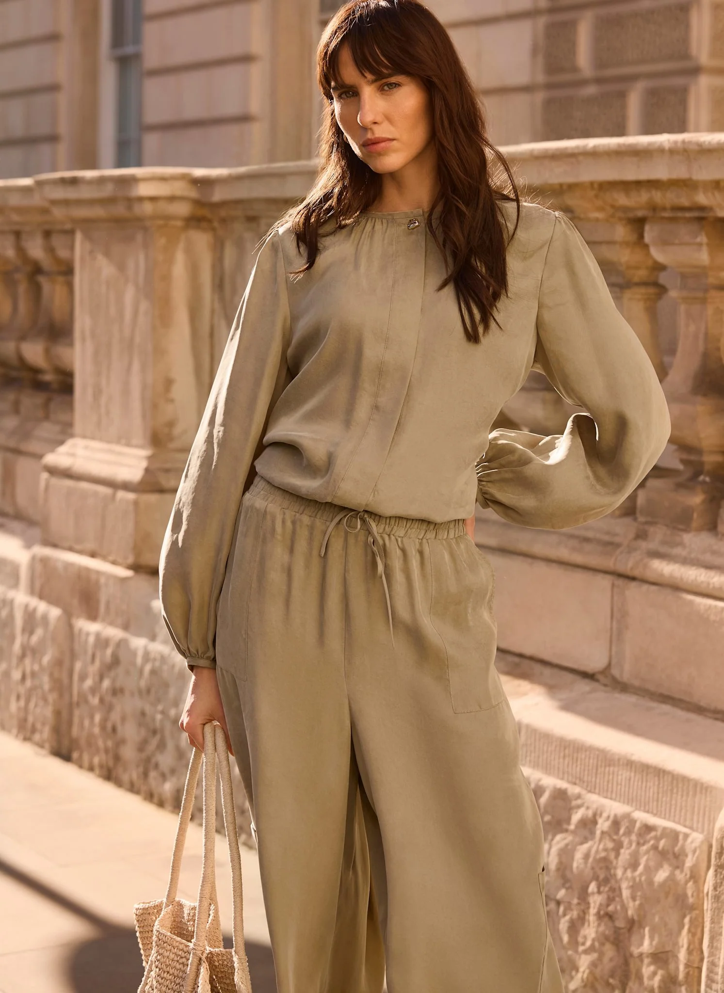 Khaki Long Sleeve Bomber Blouse