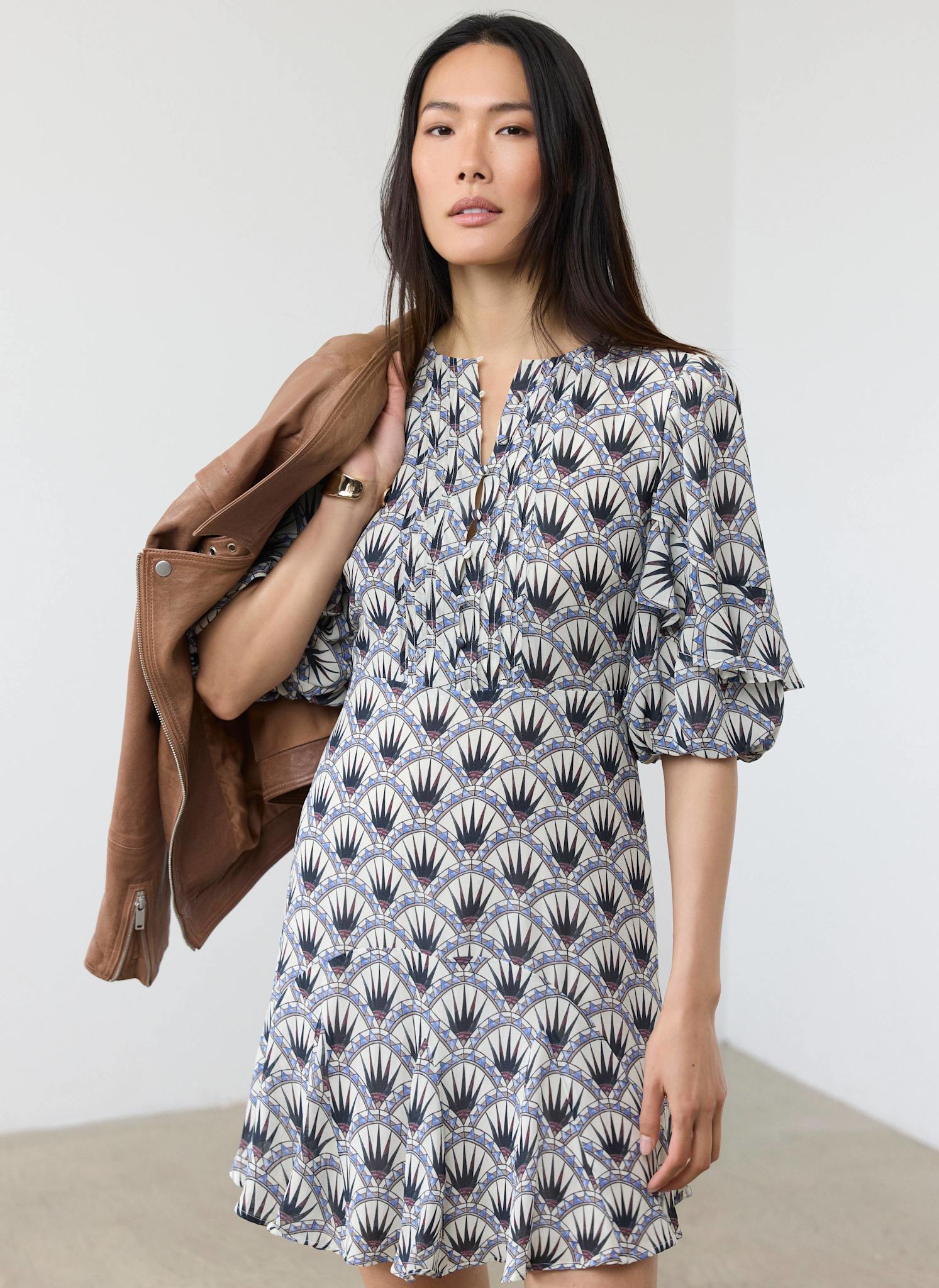 Blue Geo Print Mini Dress