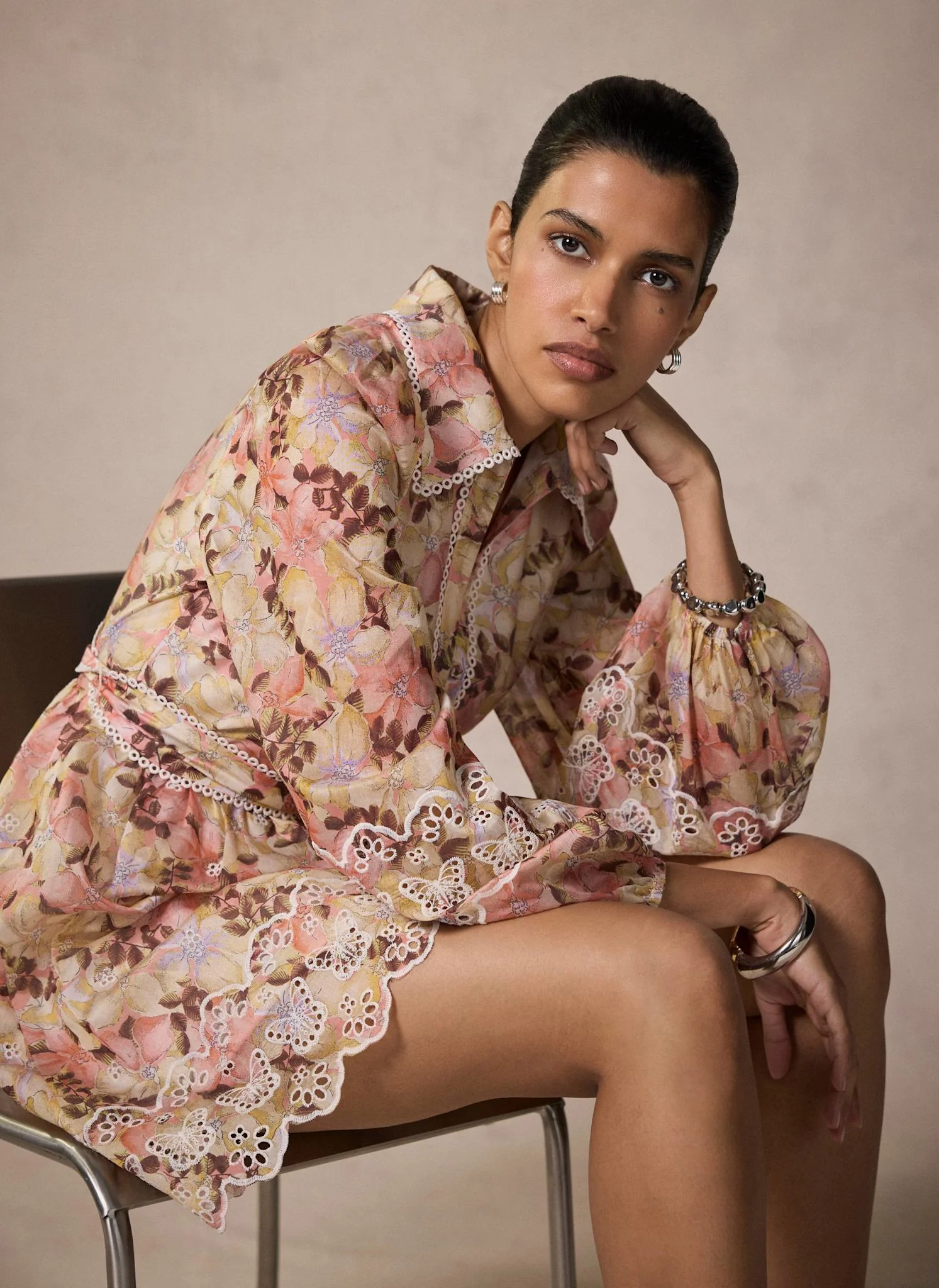 4208-neutral-floral-print-mini-dress-3.webp Neutral Floral Print Mini Dress