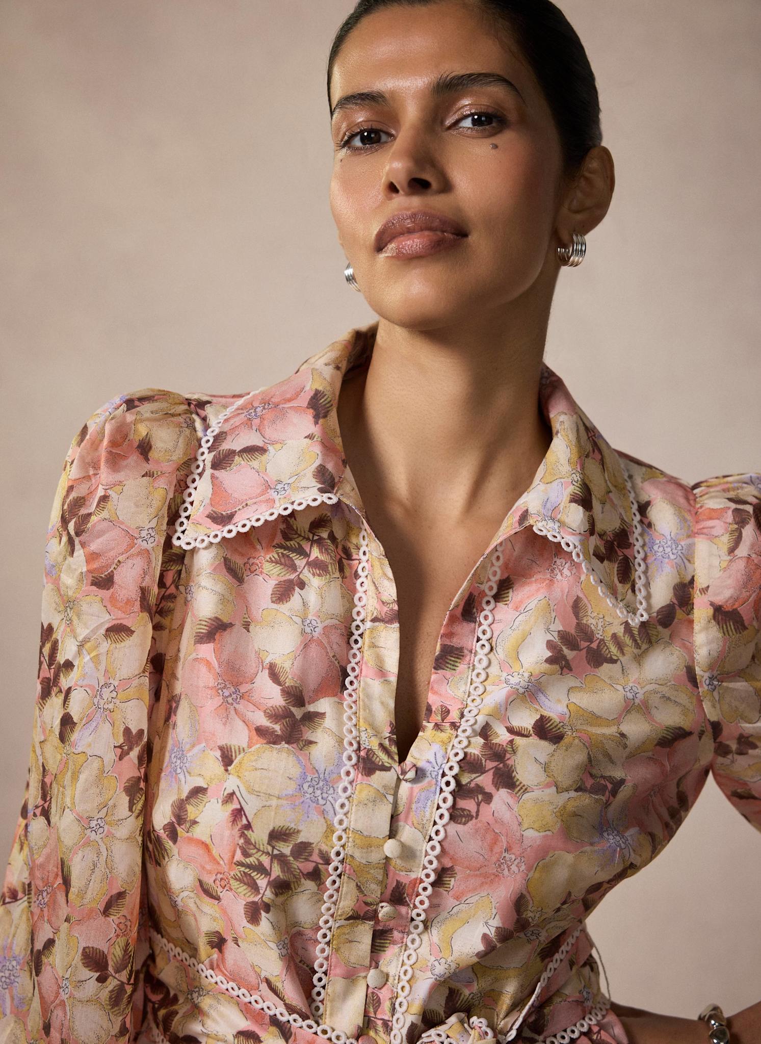 4208-neutral-floral-print-mini-dress-4.jpg Neutral Floral Print Mini Dress