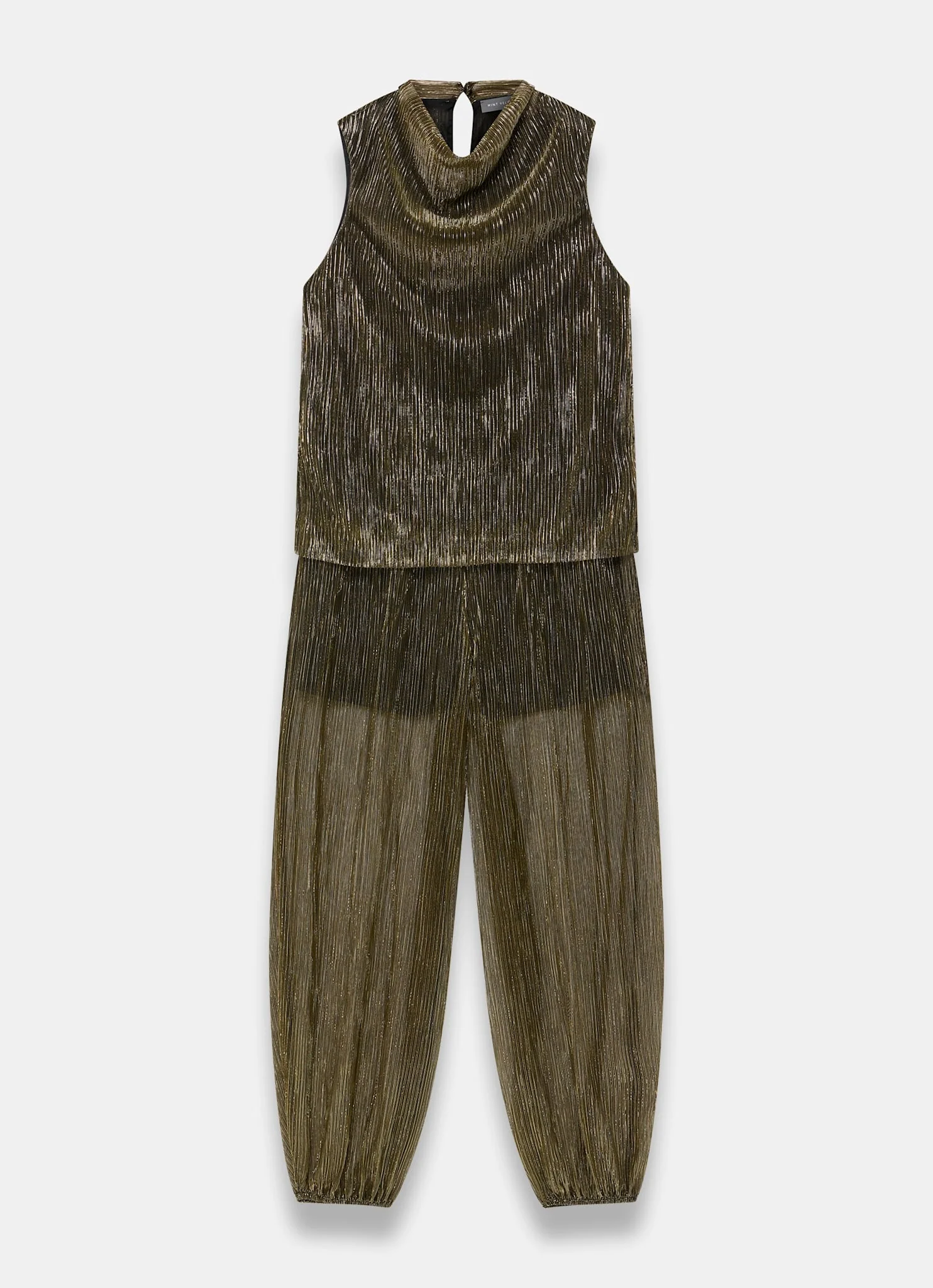 Gold Plisse Top and Balloon Trousers Set