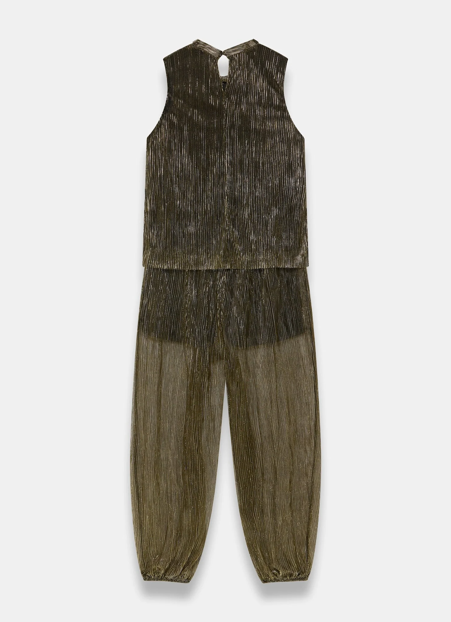 Gold Plisse Top and Balloon Trousers Set