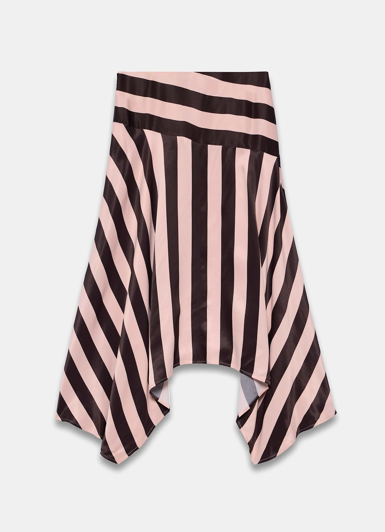 Pink & Brown Satin Striped Midi Skirt