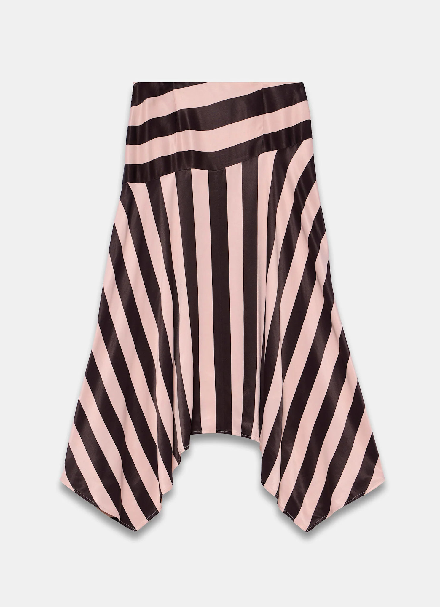 Pink & Brown Satin Striped Midi Skirt