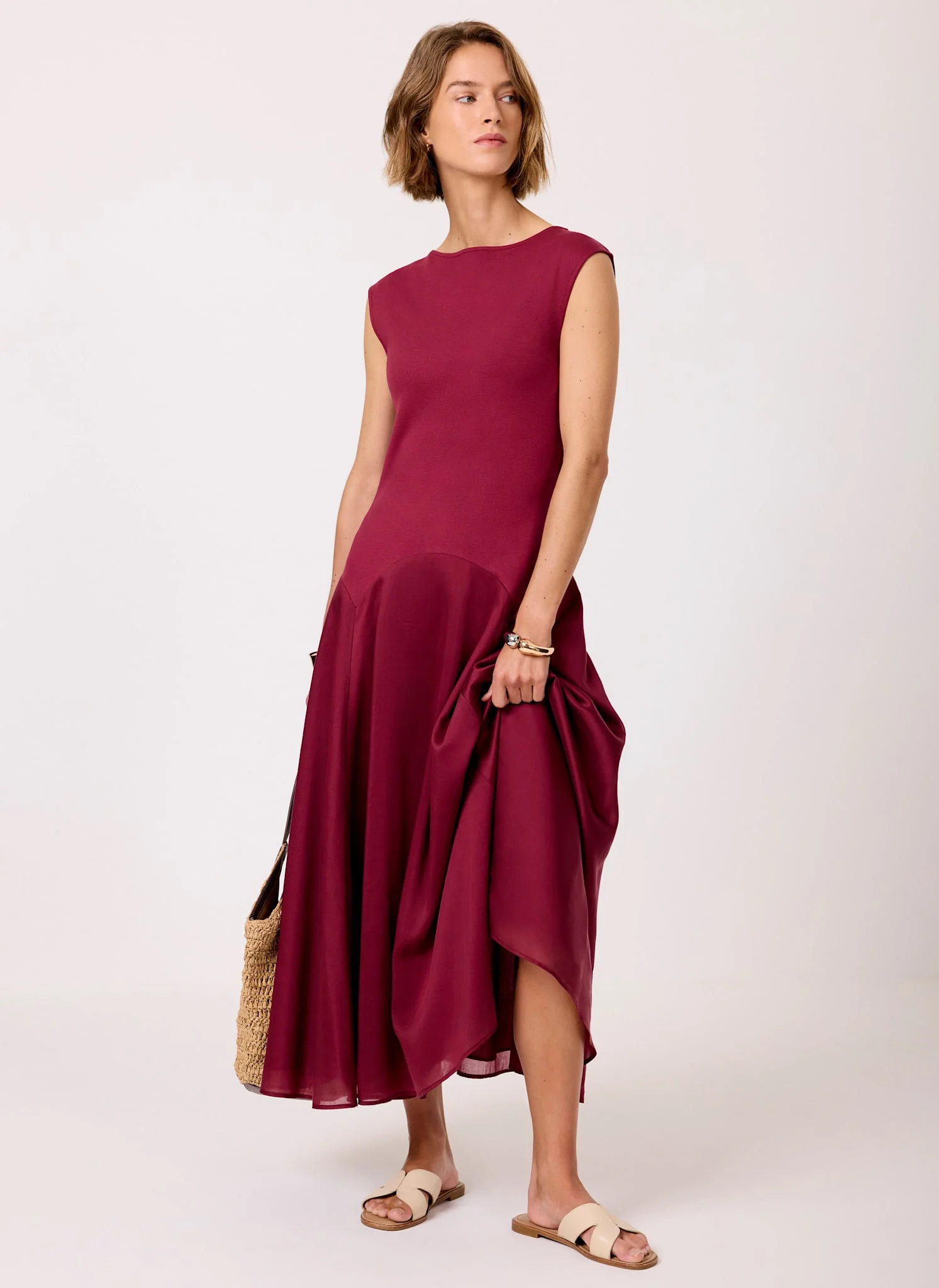 4344-burgundy-sleeveless-drop-waist-midi-dress-2.webp Burgundy Sleeveless Drop Waist Midi Dress