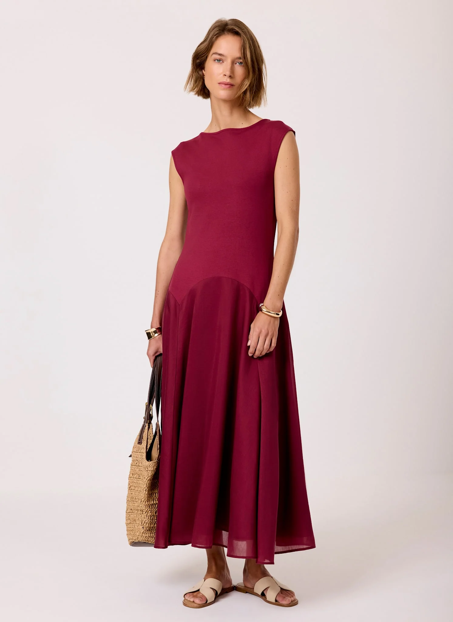 4344-burgundy-sleeveless-drop-waist-midi-dress-6.webp Burgundy Sleeveless Drop Waist Midi Dress