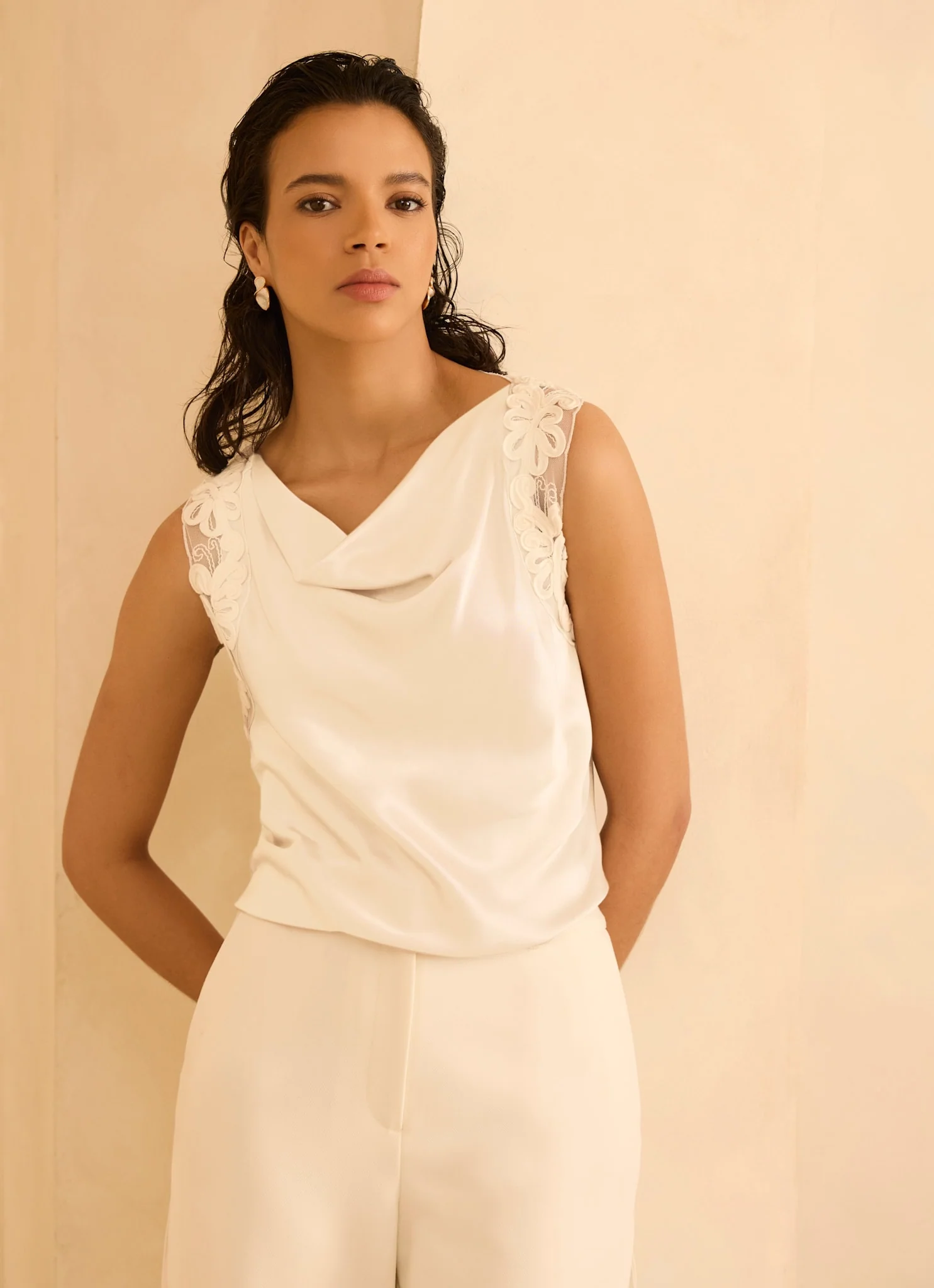 Cream Lace Satin Top