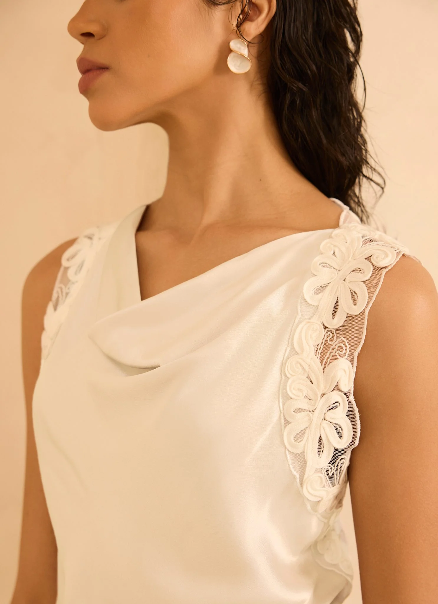 Cream Lace Satin Top