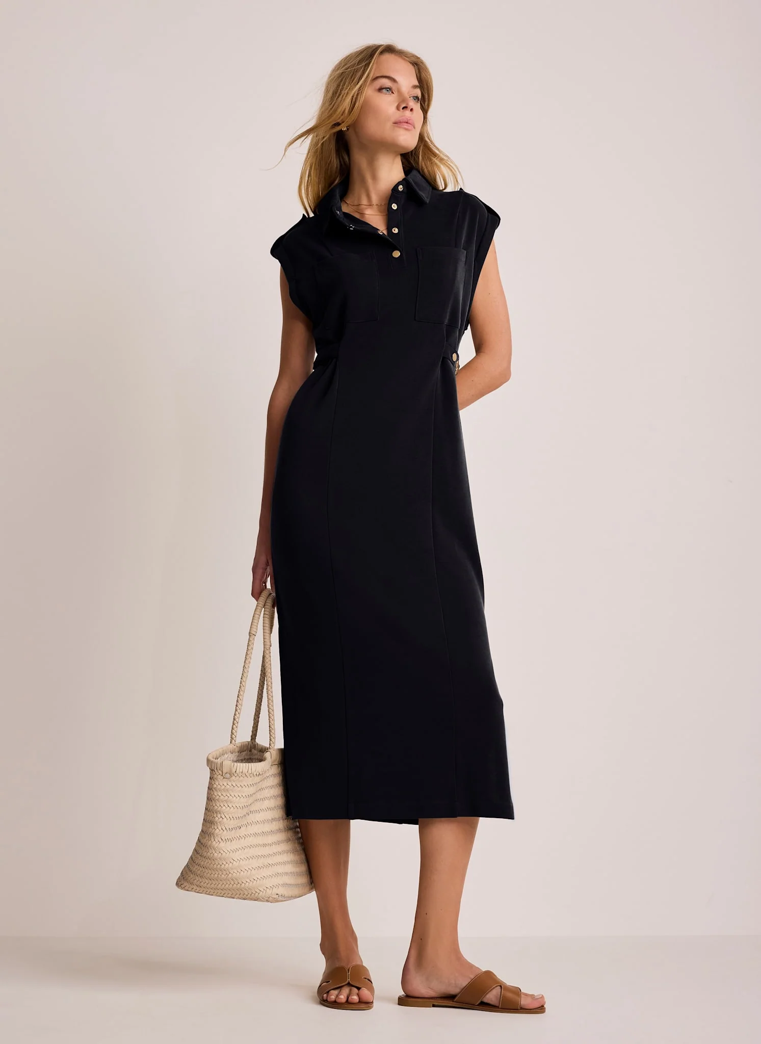 Navy Utility Midi Dress