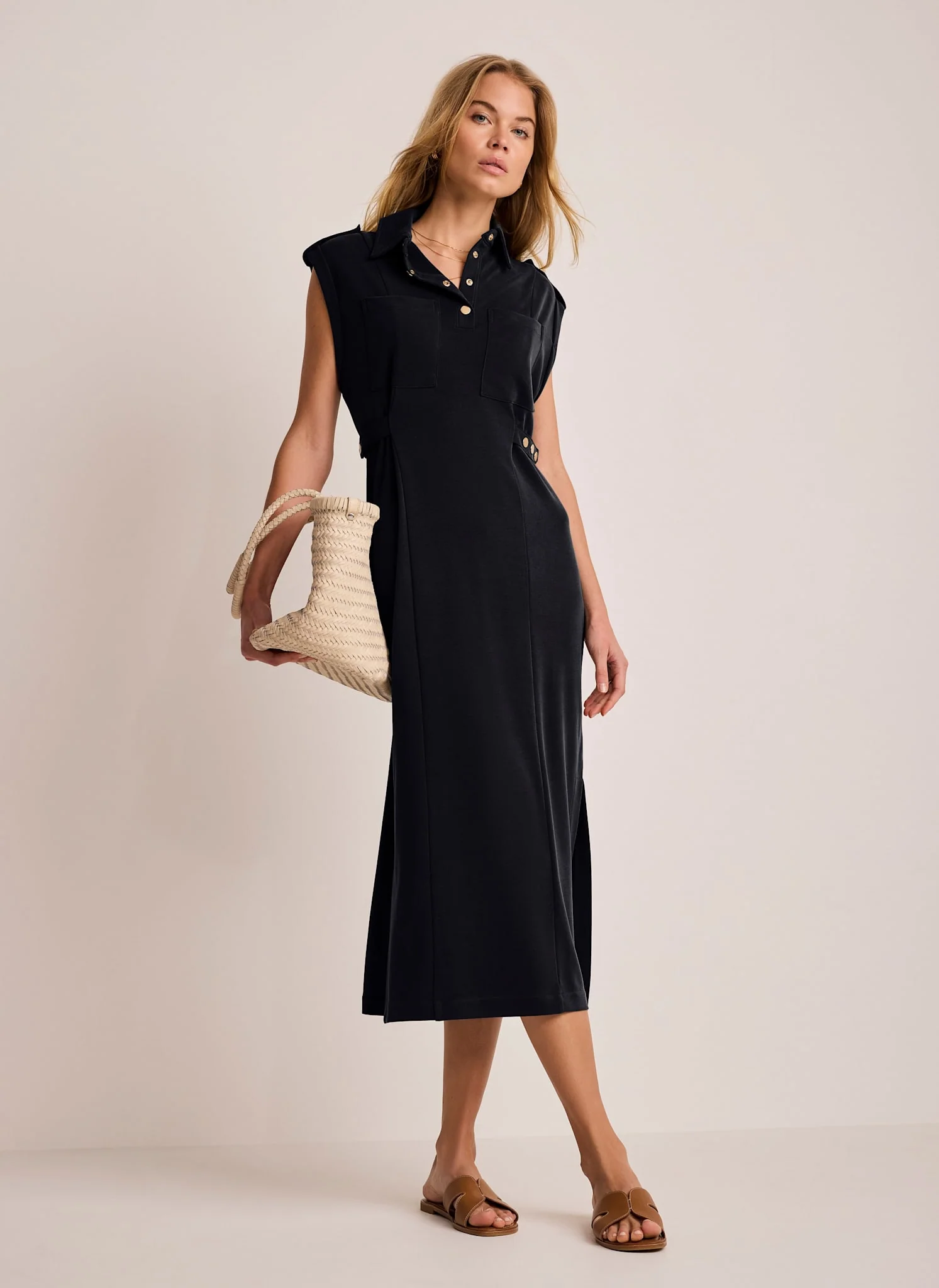 Navy Utility Midi Dress