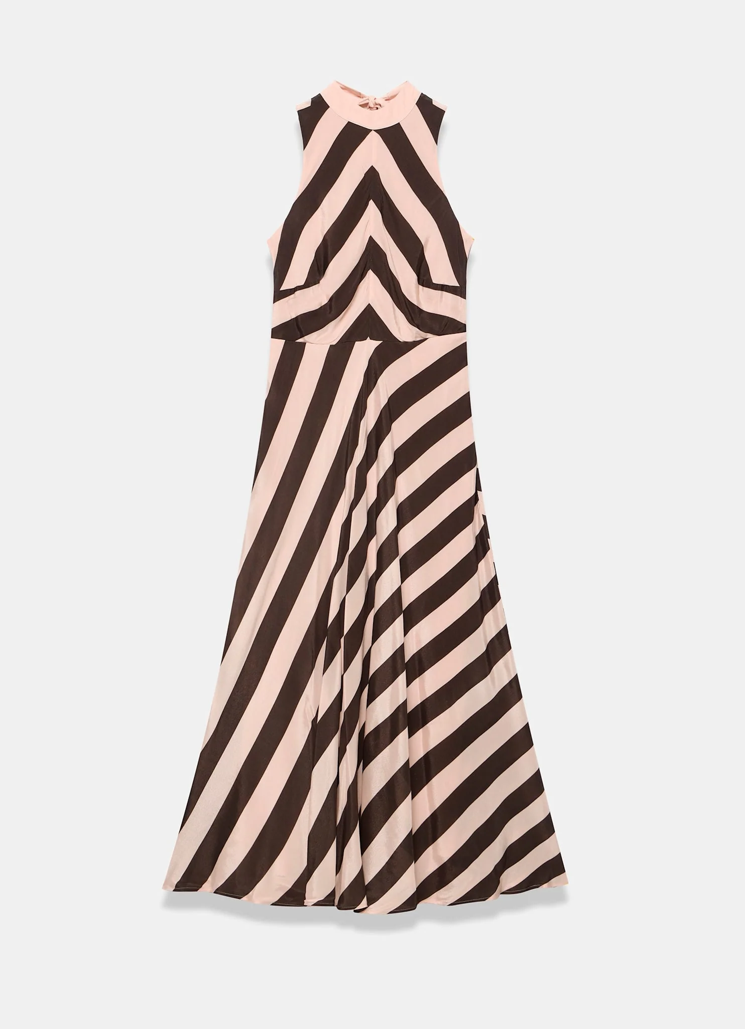 Pink & Brown Striped Halter Maxi Dress