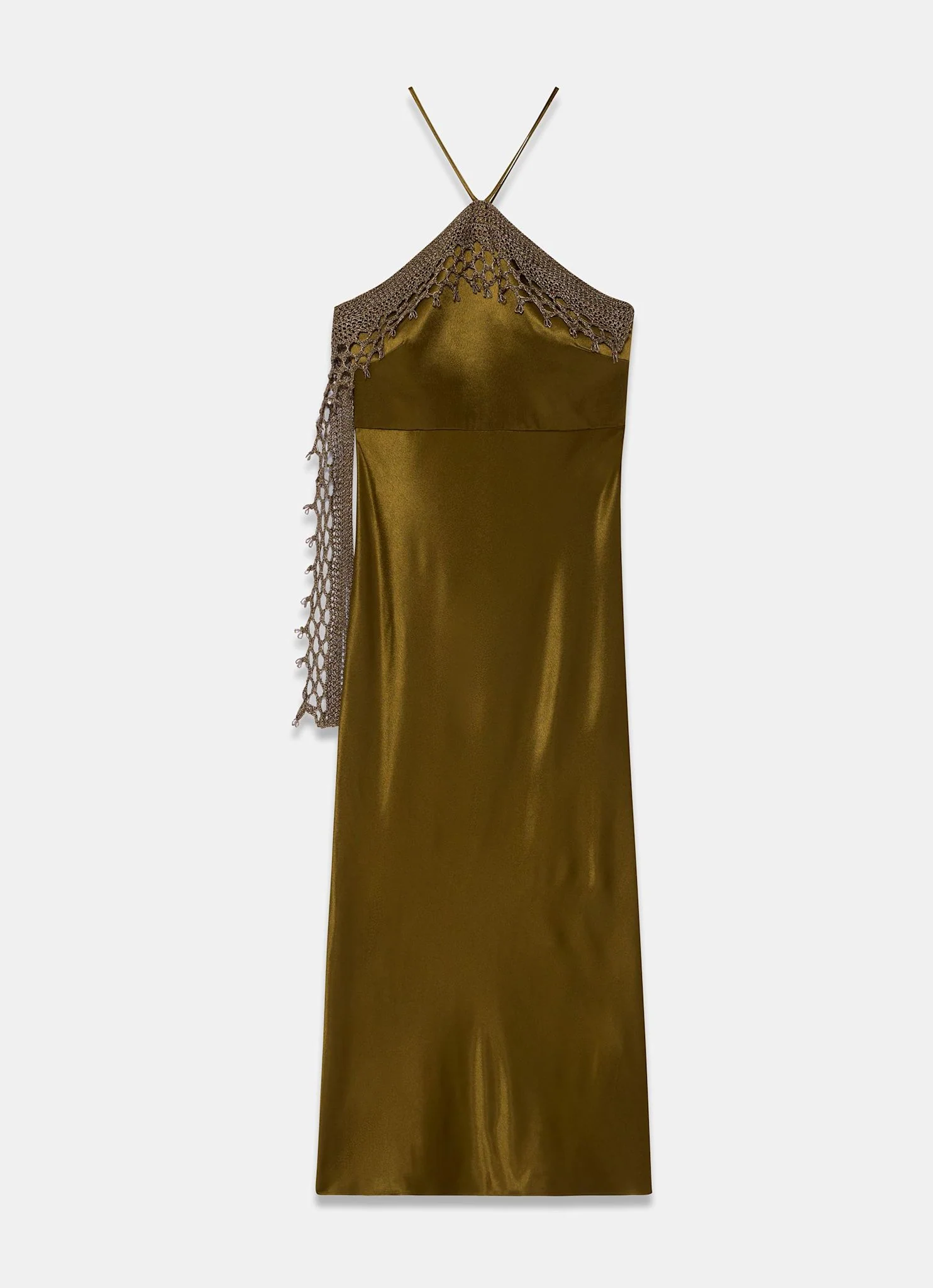 4372-khaki-crochet-trim-satin-midi-dress-6.webp Khaki Crochet Trim Satin Midi Dress
