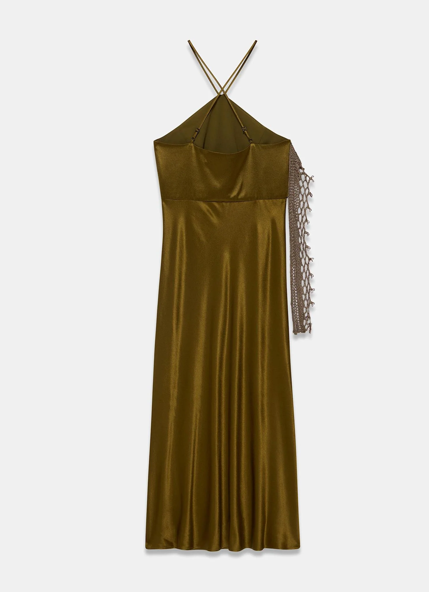 4372-khaki-crochet-trim-satin-midi-dress-7.webp Khaki Crochet Trim Satin Midi Dress