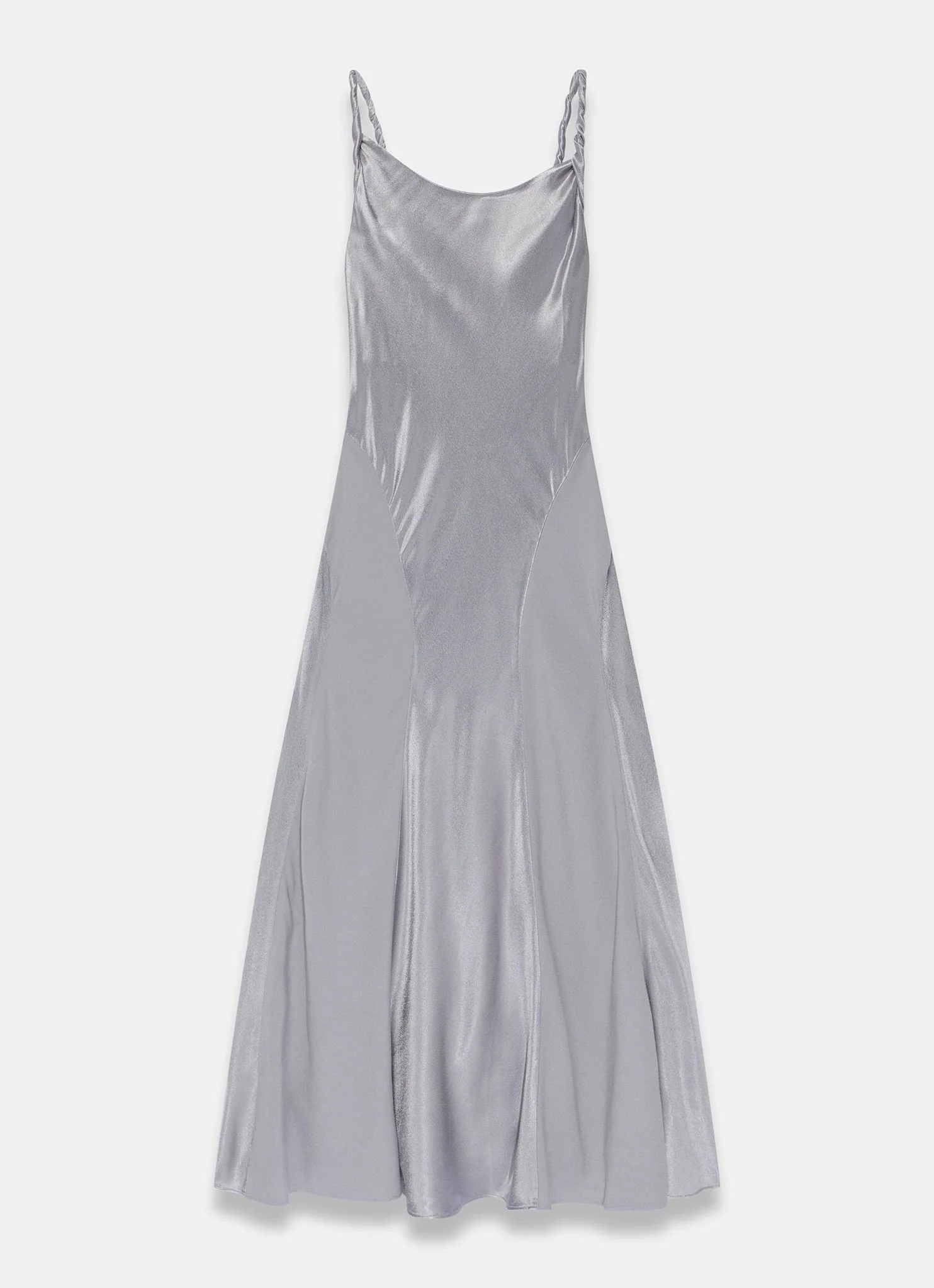 Silver Metallic Satin Maxi Slip Dress