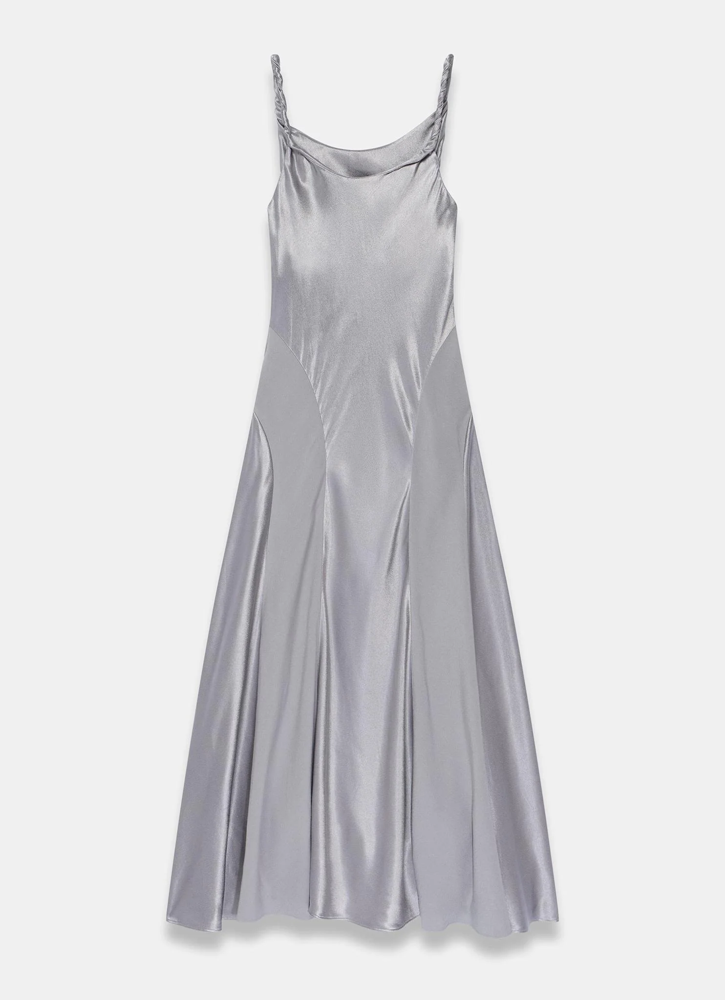 Silver Metallic Satin Maxi Slip Dress