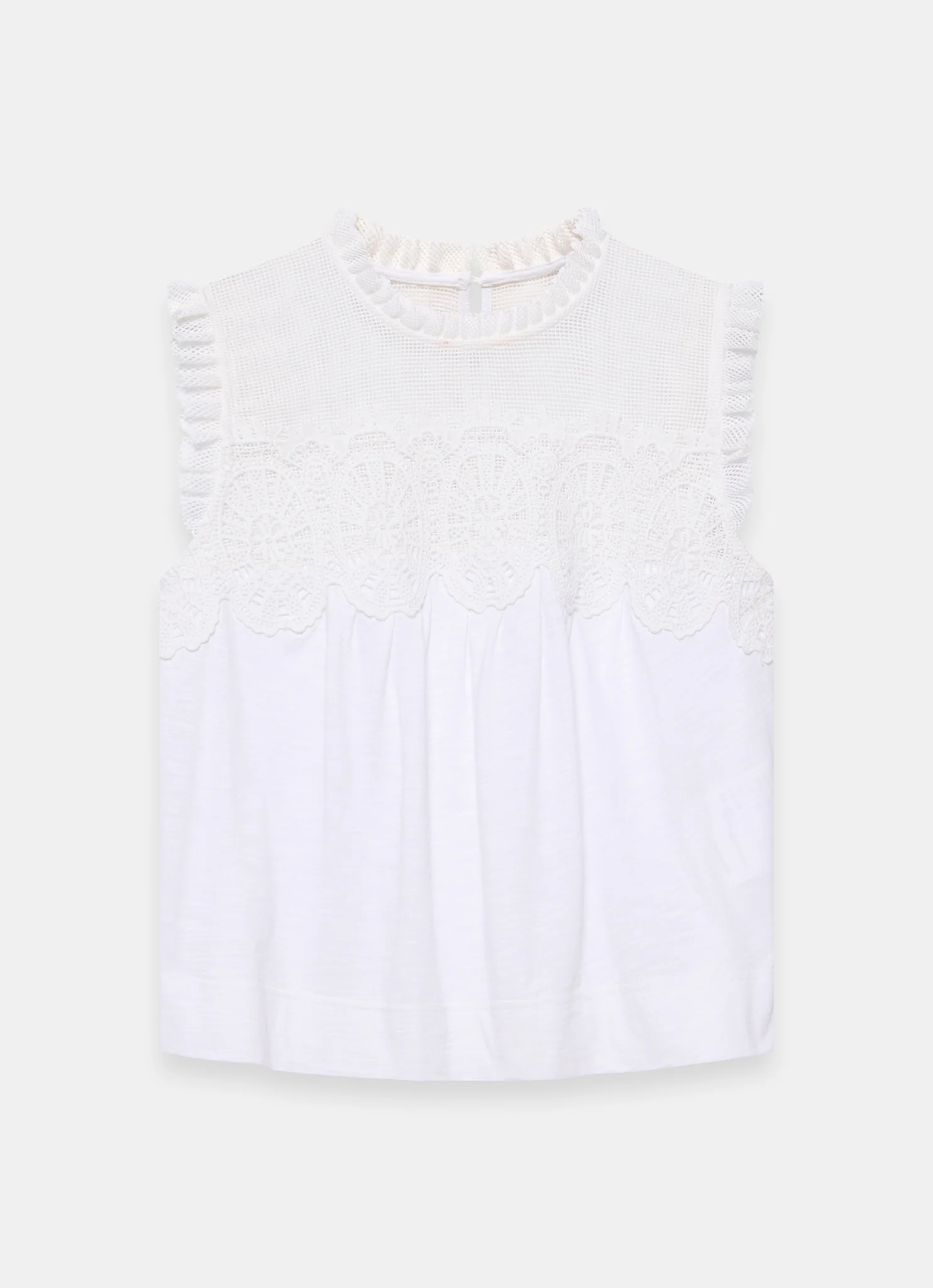 White Cotton Blend Lace Applique Top