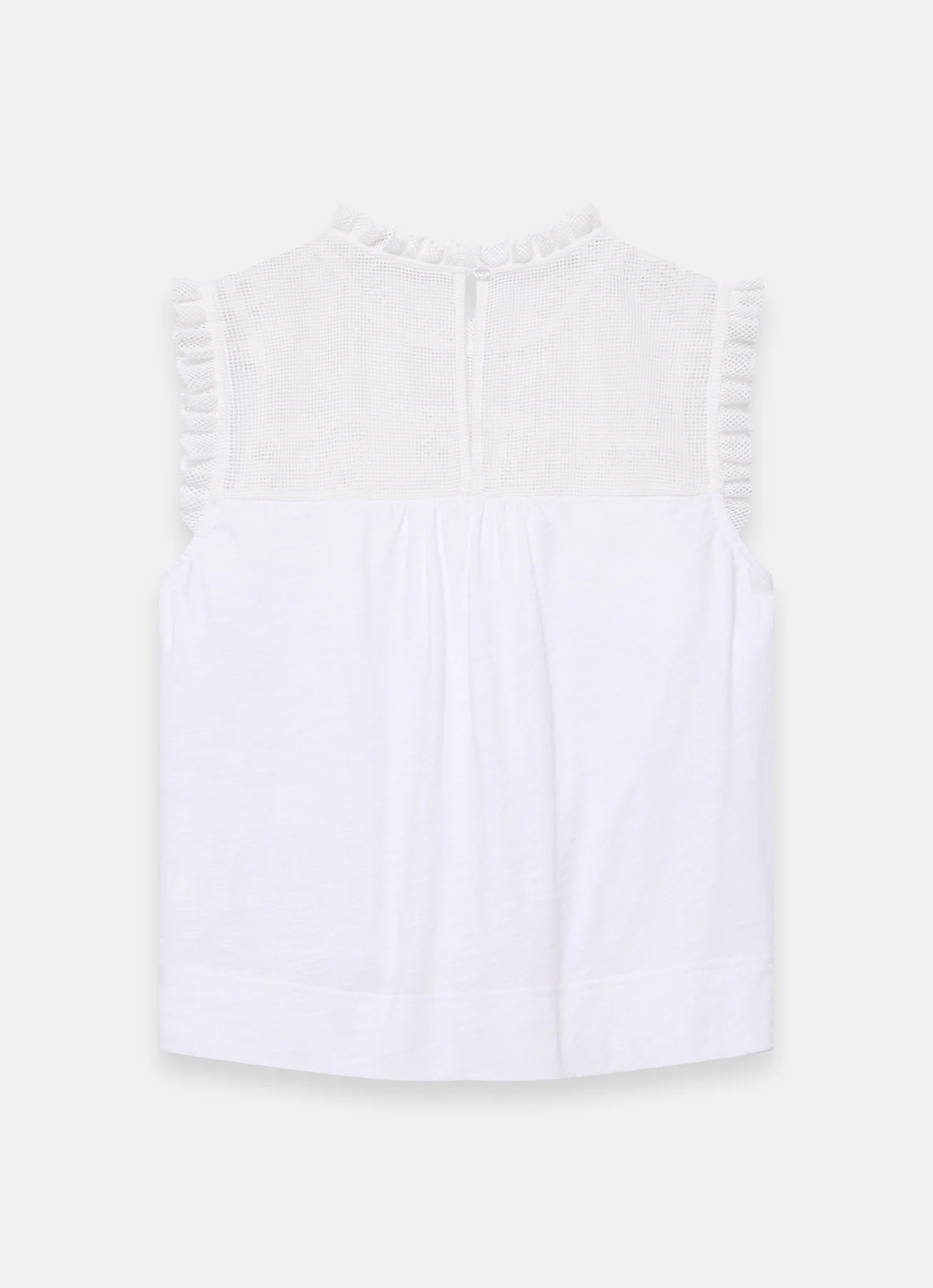 White Cotton Blend Lace Applique Top